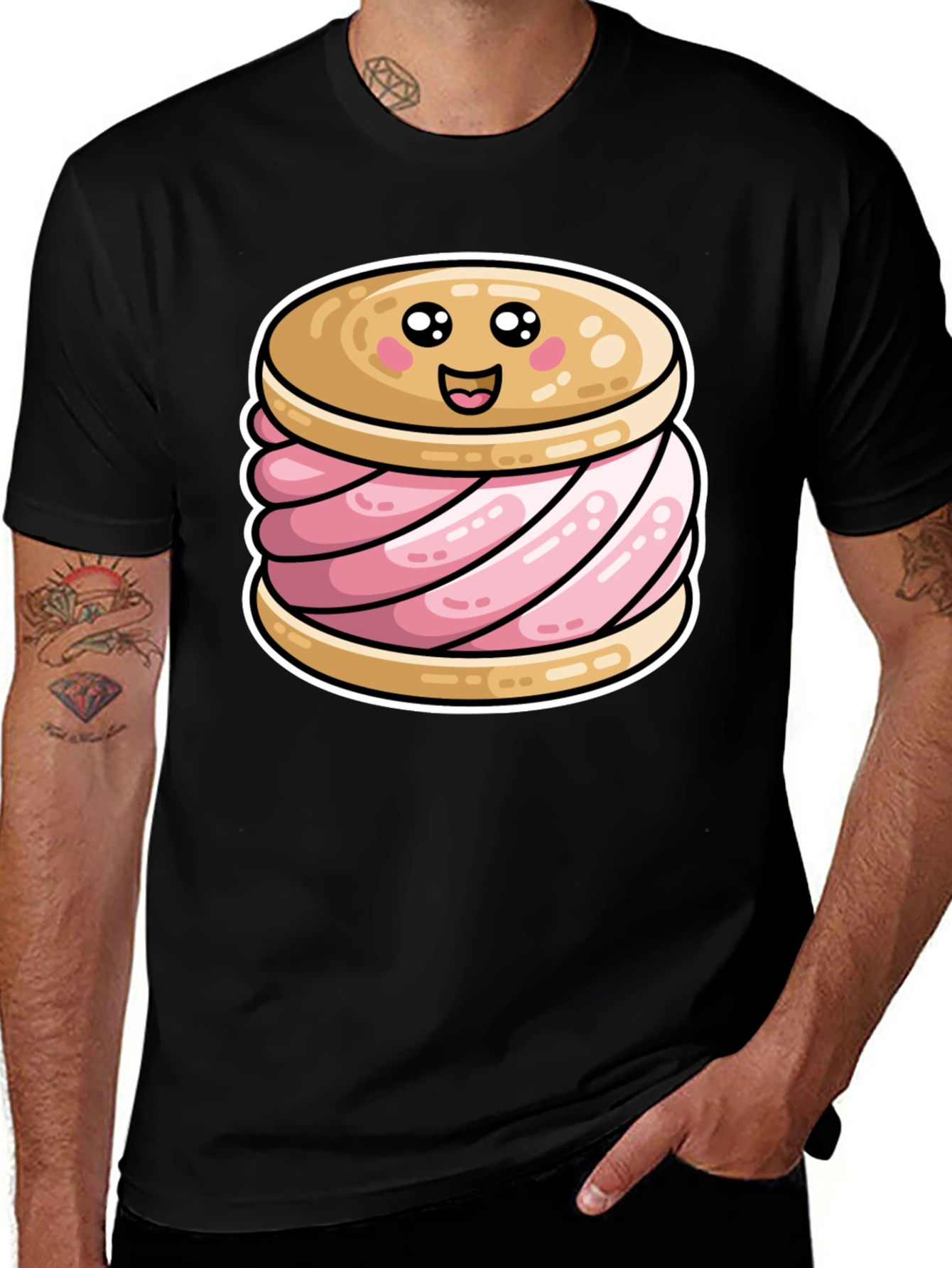 Variant 5 of Cute Ice Cream Sandwich Graphic Tee - Black