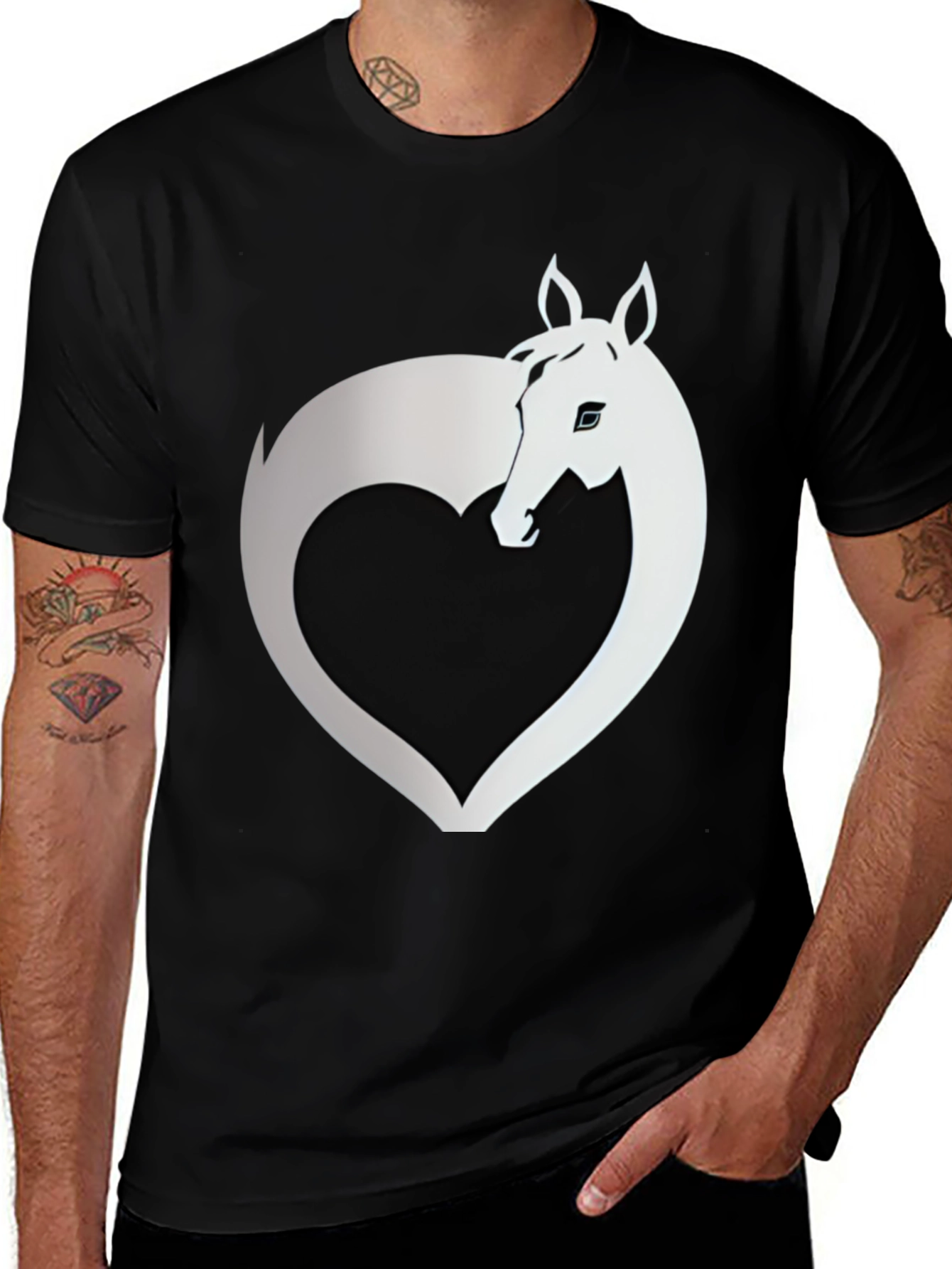 Variant 18 of Heart Horse Graphic Tee - Black T-Shirt