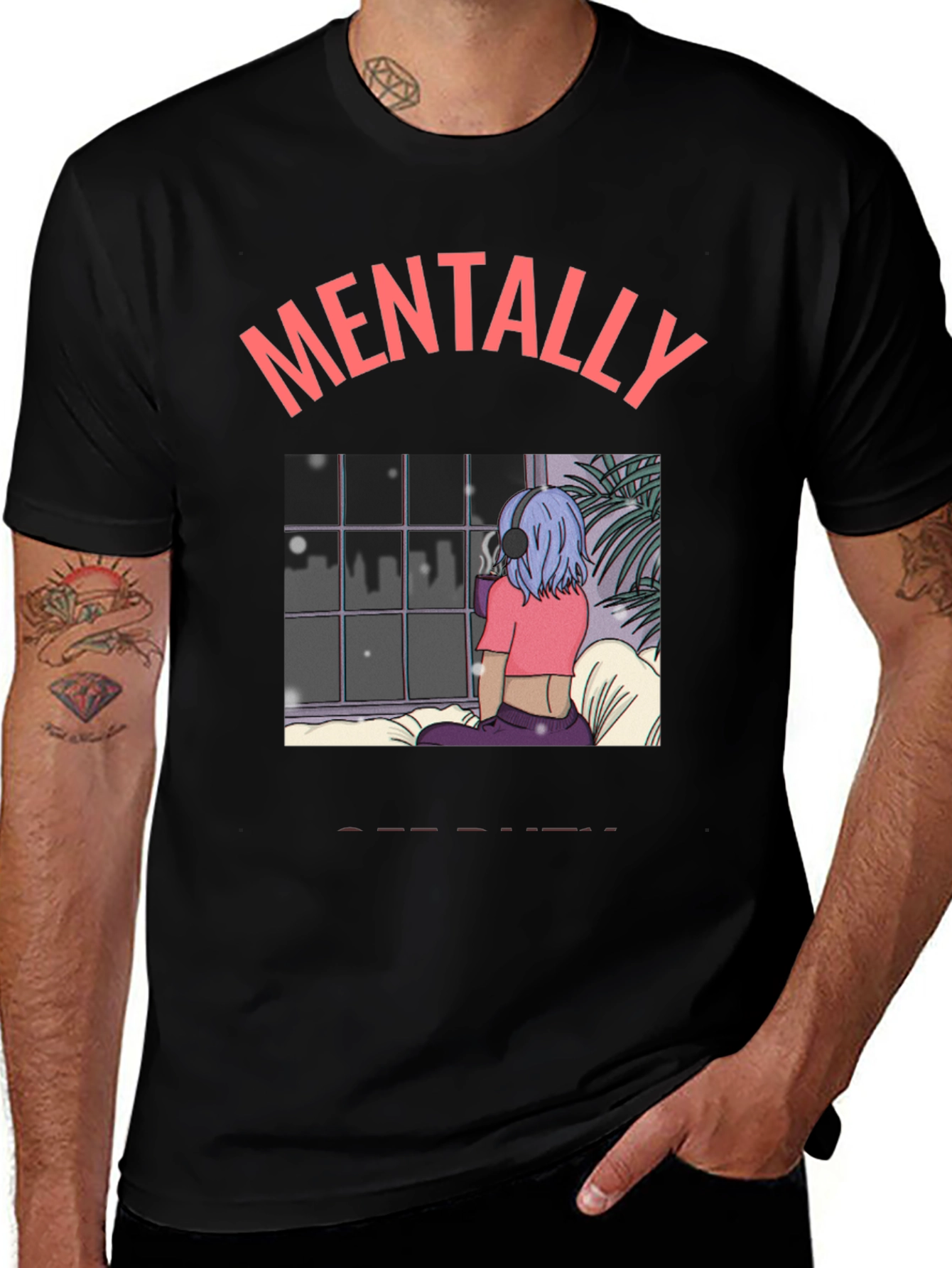 Black Mentally Elsewhere Graphic Tee - Unisex Black T-Shirt main image