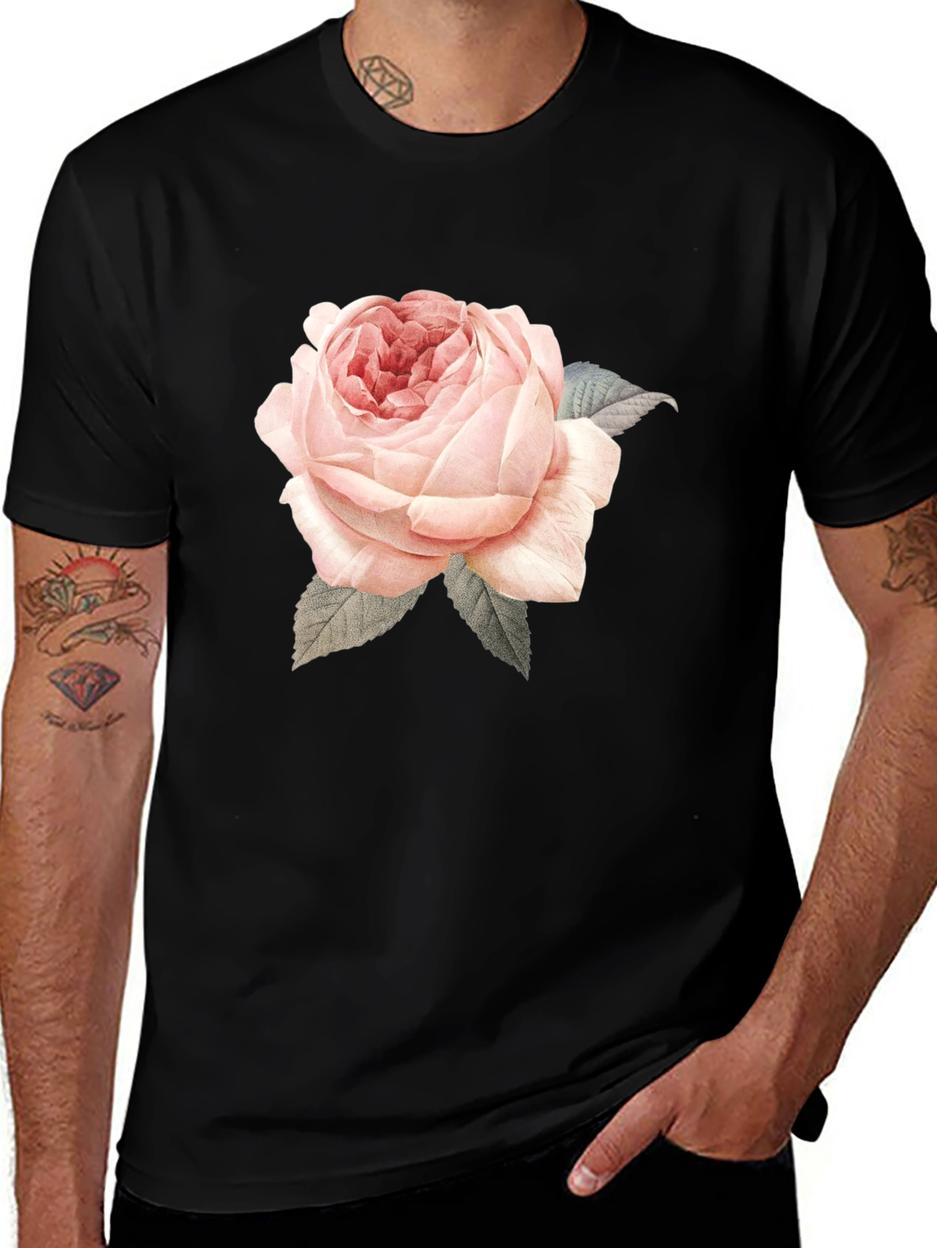 Variant 6 of Rose Graphic Print T-Shirt - Black