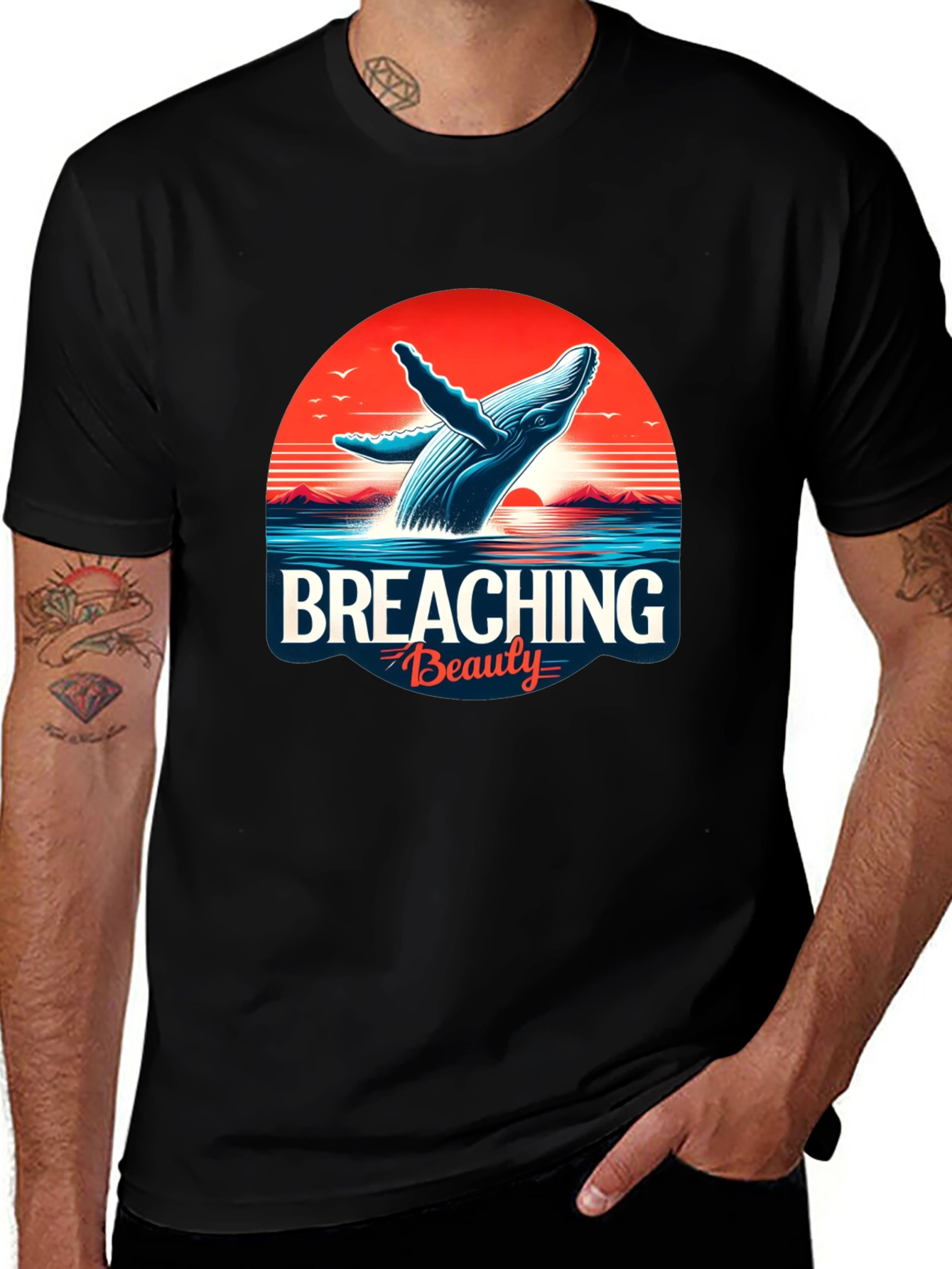 Variant 29 of Breaching Beauty Whale Graphic Tee - Black