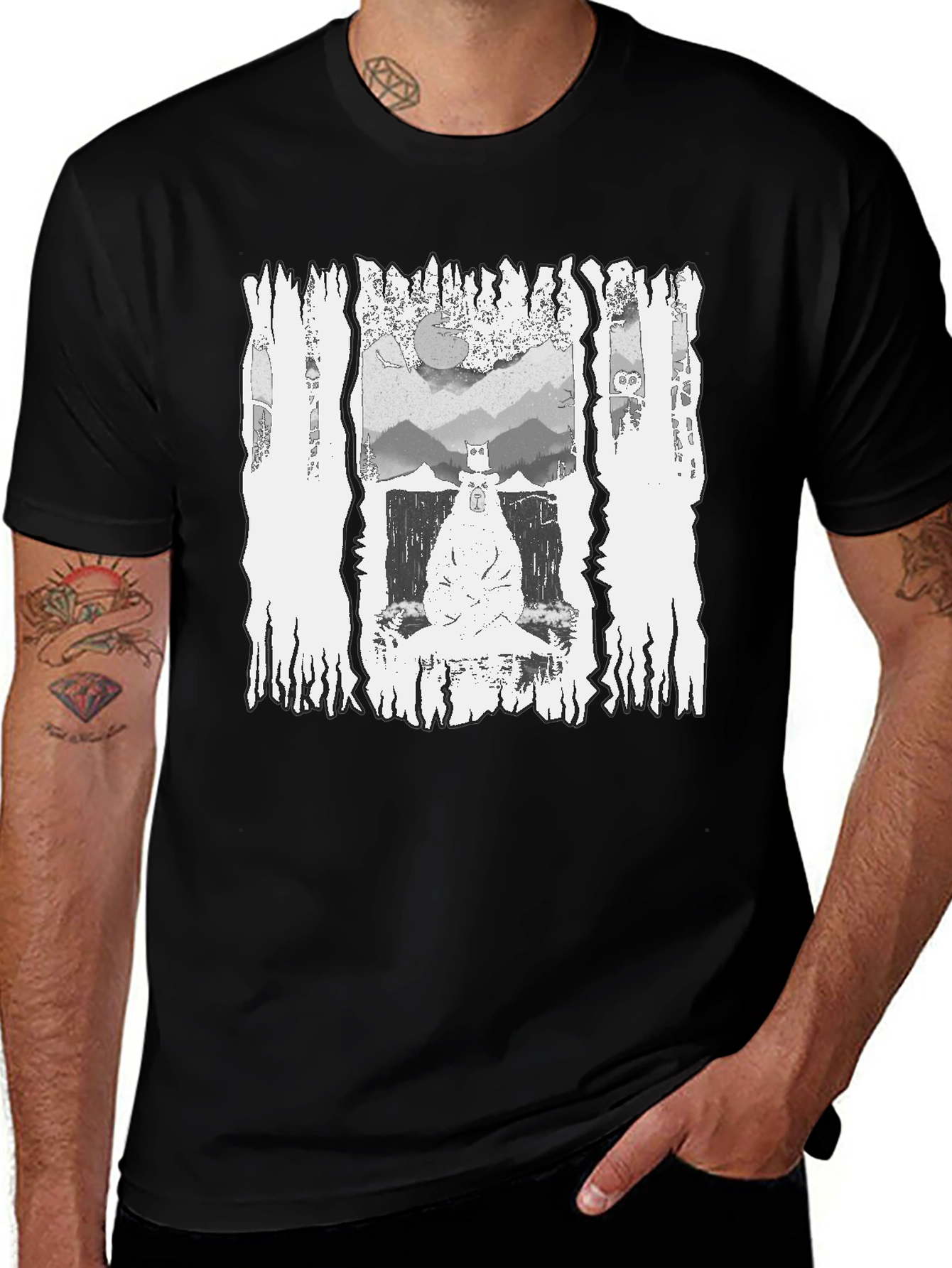 Variant 29 of Monochrome Bear Graphic Tee - Men's Black T-Shirt