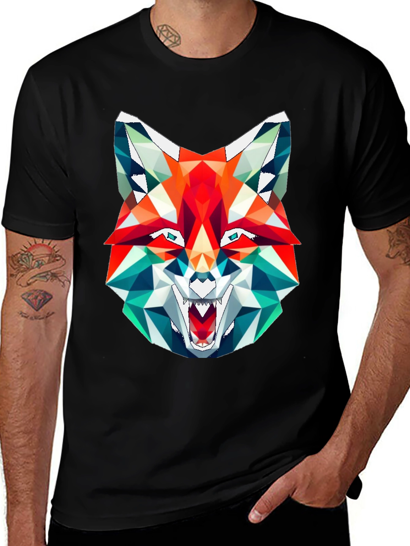 Variant 8 of Geometric Fox Graphic Tee - Men's Black T-Shirt