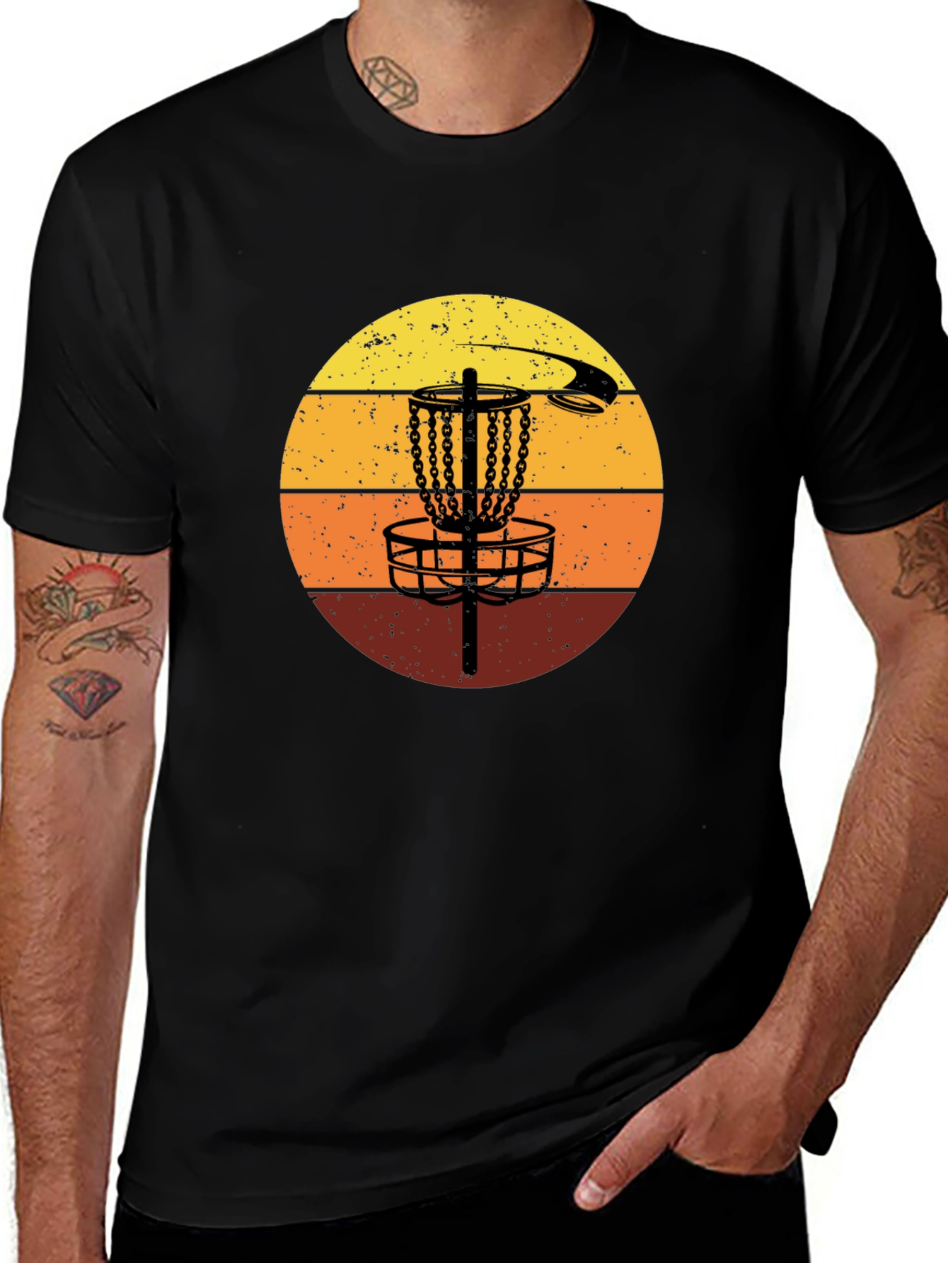 Variant 20 of Retro Disc Golf T-Shirt - Sunset Design