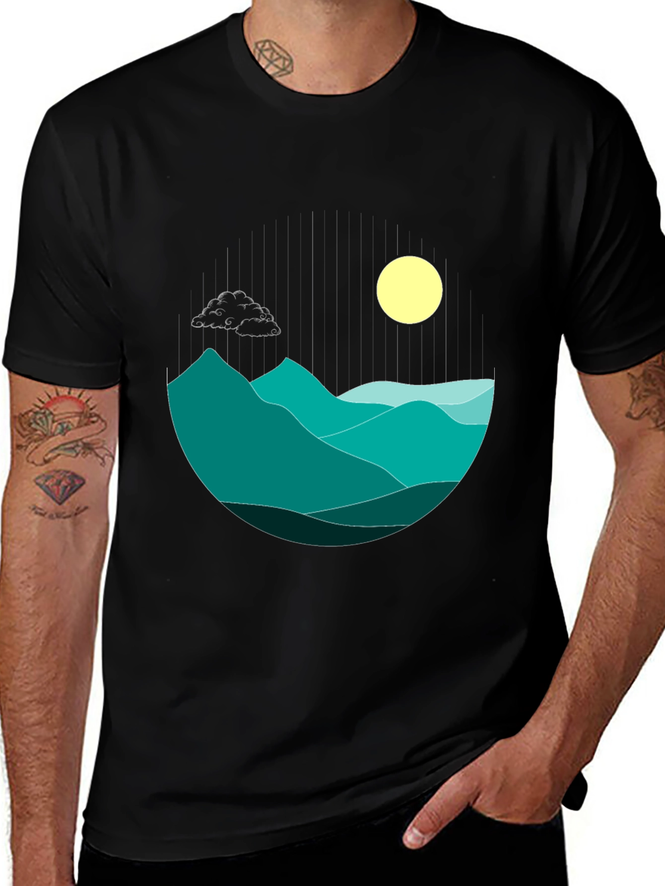 Mountains & Moon Graphic Tee - Stylish Black T-Shirt