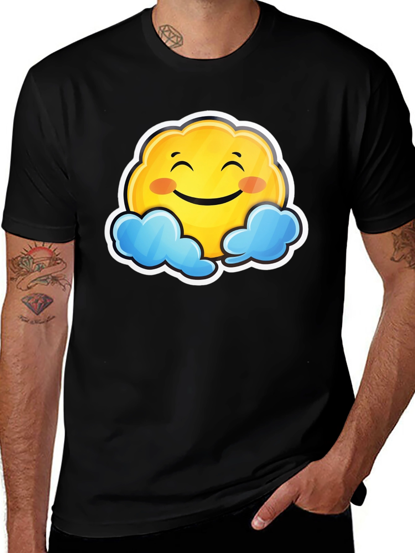 Variant 18 of Happy Cloud Graphic Black T-Shirt