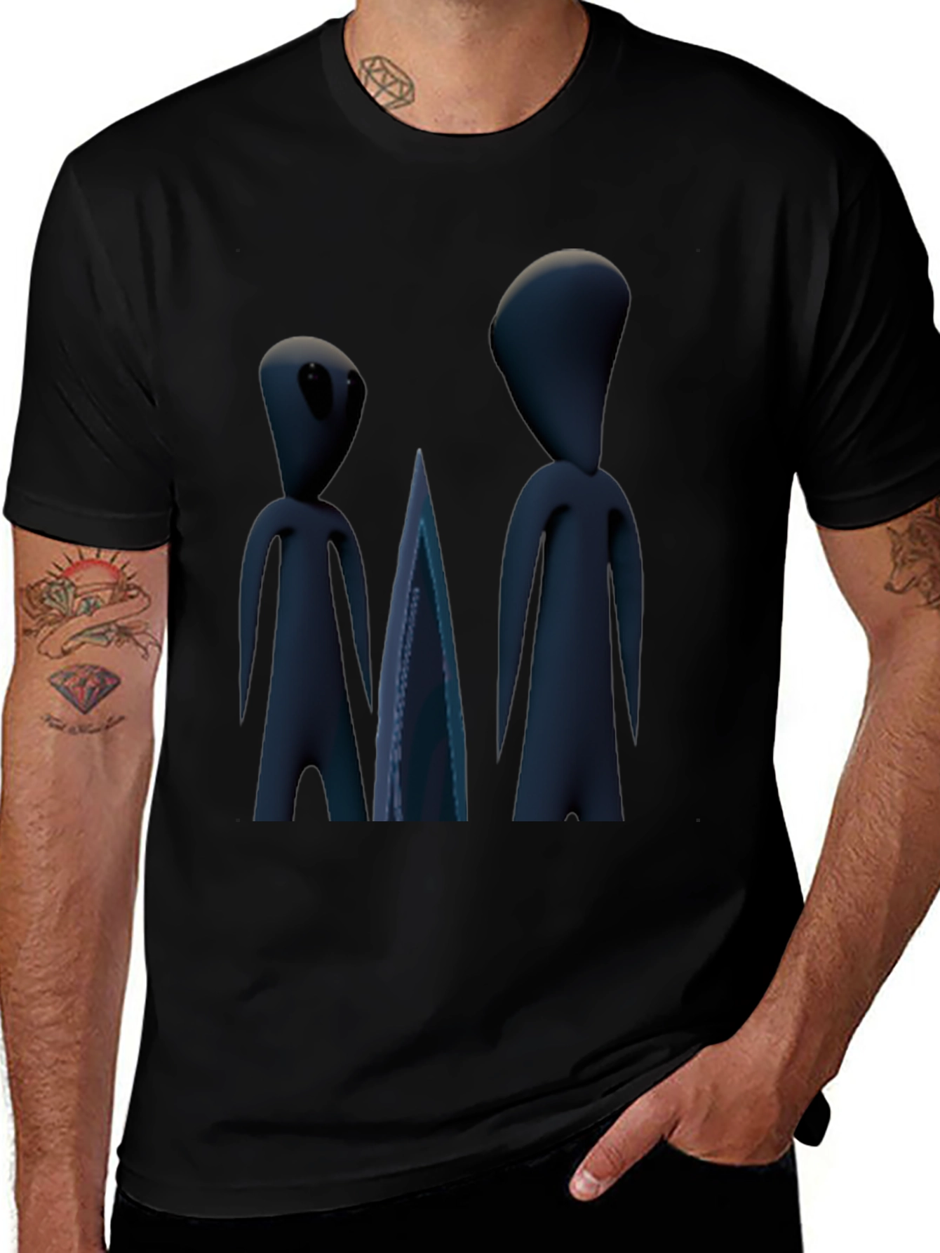 Variant 17 of Unique Alien Duo Graphic Tee - Black Cotton Comfort