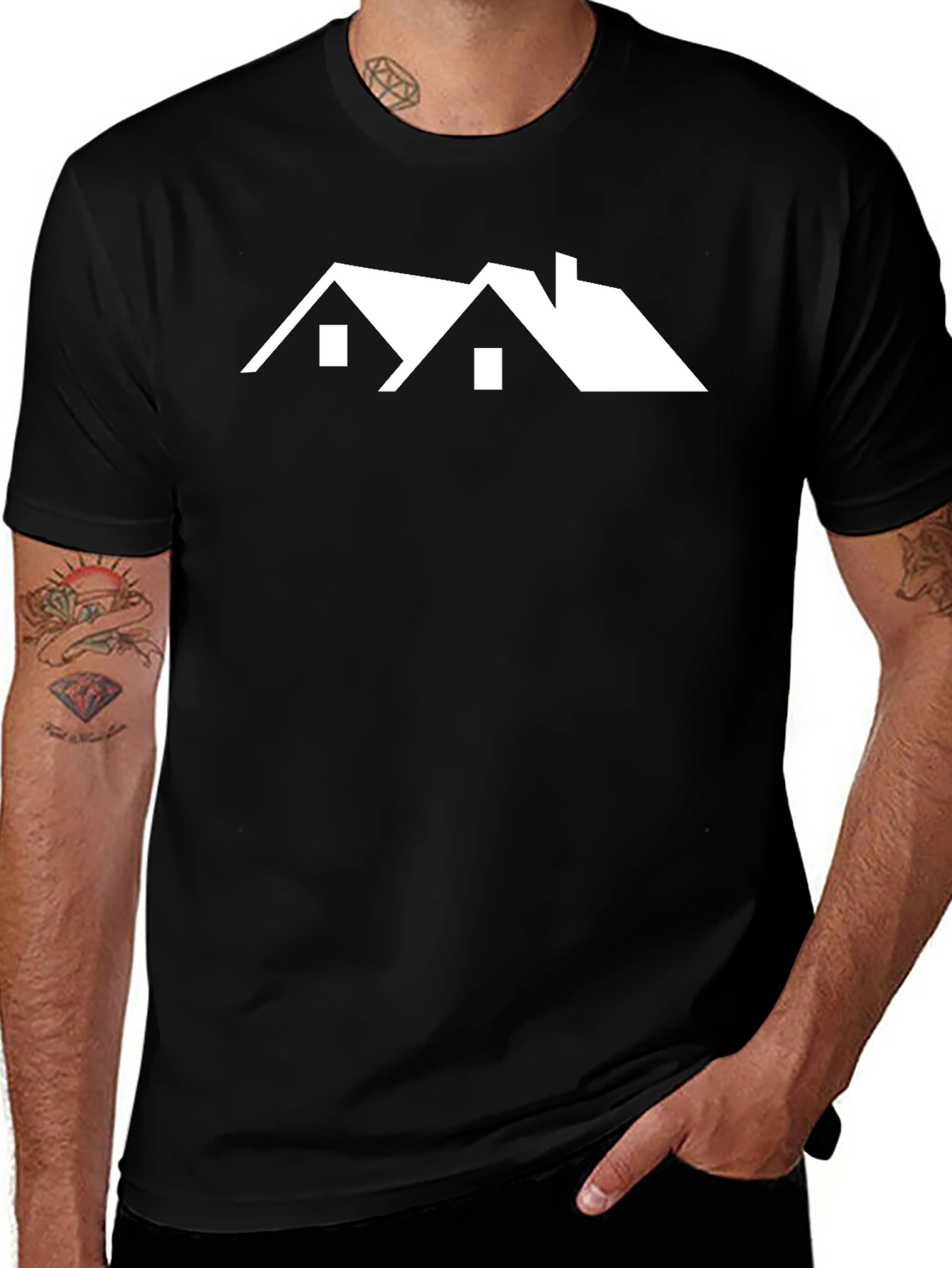 Variant 21 of Modern House Graphic Tee - Black Cotton T-Shirt