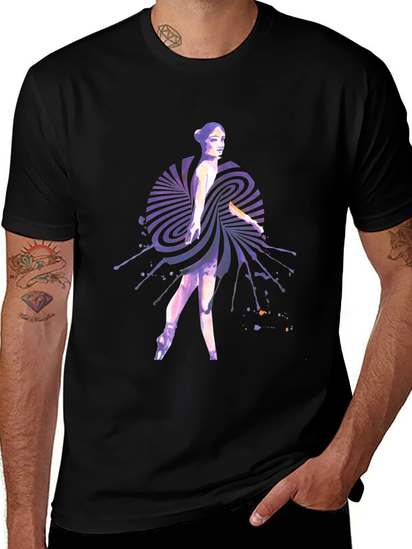 Variant 9 of Watercolor Ballerina Graphic Tee - Men's Black T-Shirt