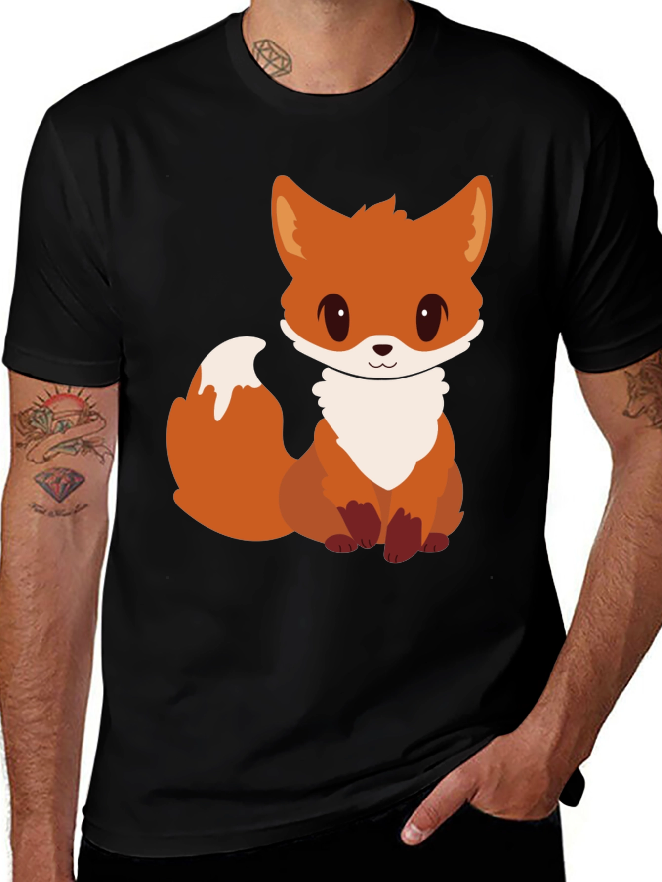 Variant 20 of Cute Cartoon Fox Graphic Tee - Black Unisex T-Shirt