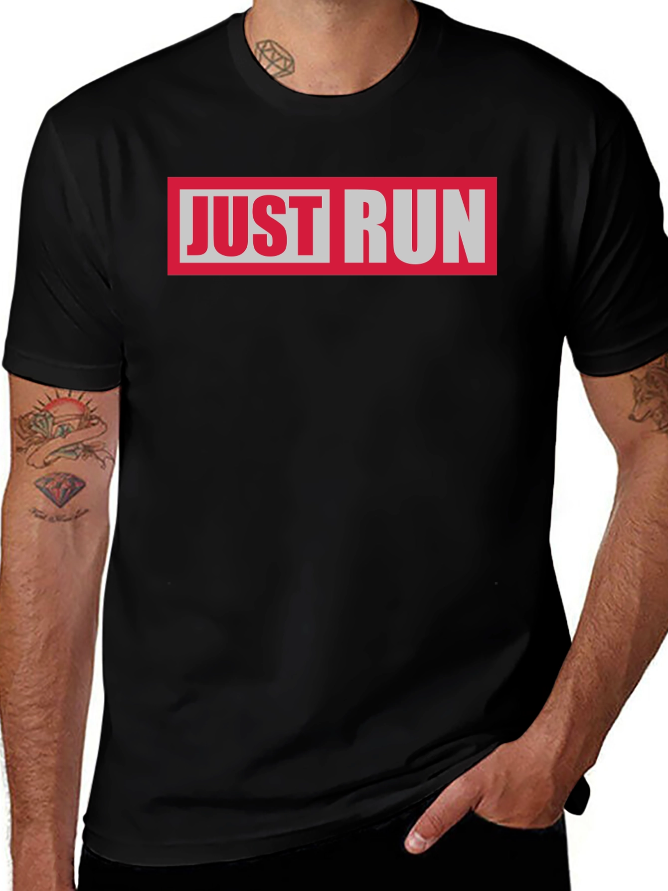 Variant 24 of Just Run Graphic Tee - Black Casual T-Shirt