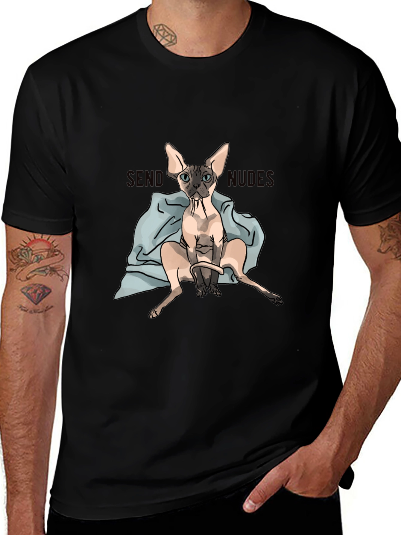 Send Nudes Cat T-Shirt - Funny Sphynx Graphic Tee