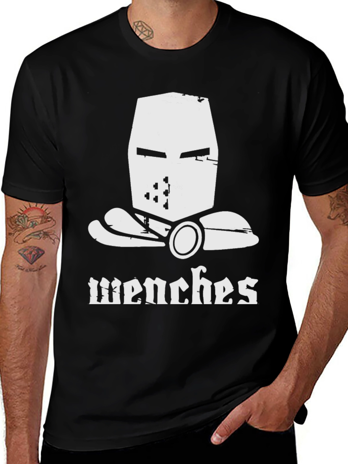 Variant 3 of Wenches T-Shirt Crusader Helmet Medieval Humor