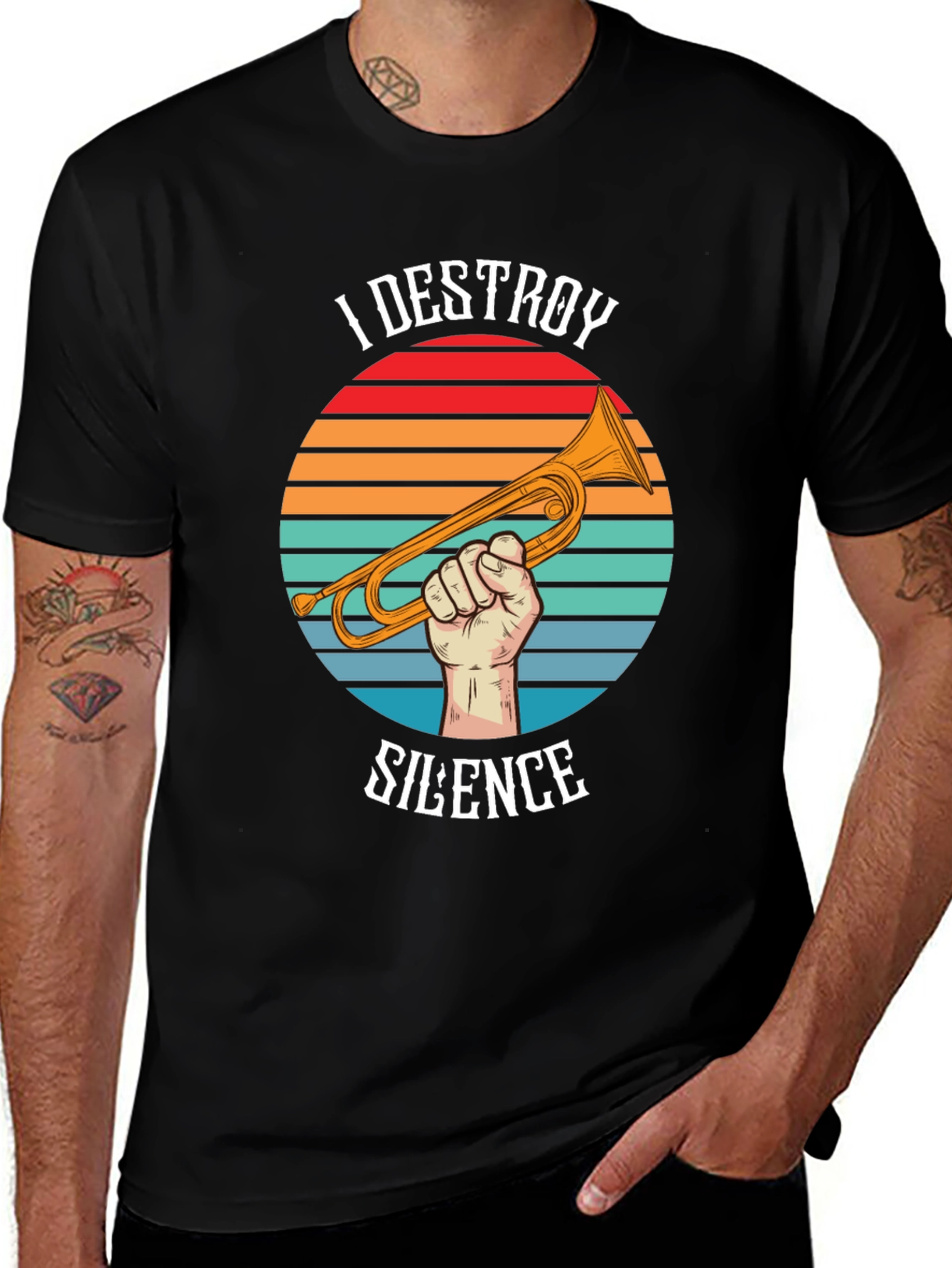 Variant 8 of I Destroy Silence T-Shirt Trumpet Player Musician Gift