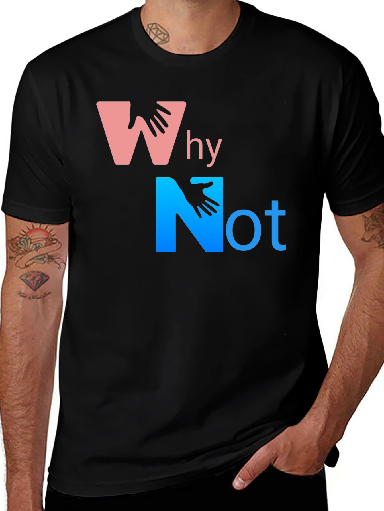 Why Not T-Shirt - Black Crew Neck Tee with Graphic Print