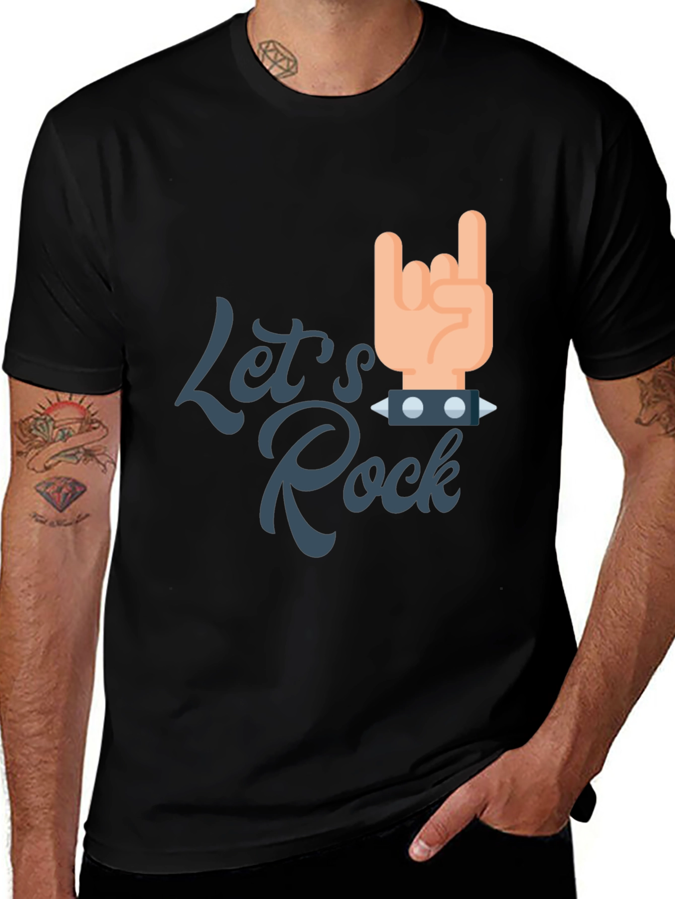 Let's Rock Graphic Tee - Black Cotton T-Shirt