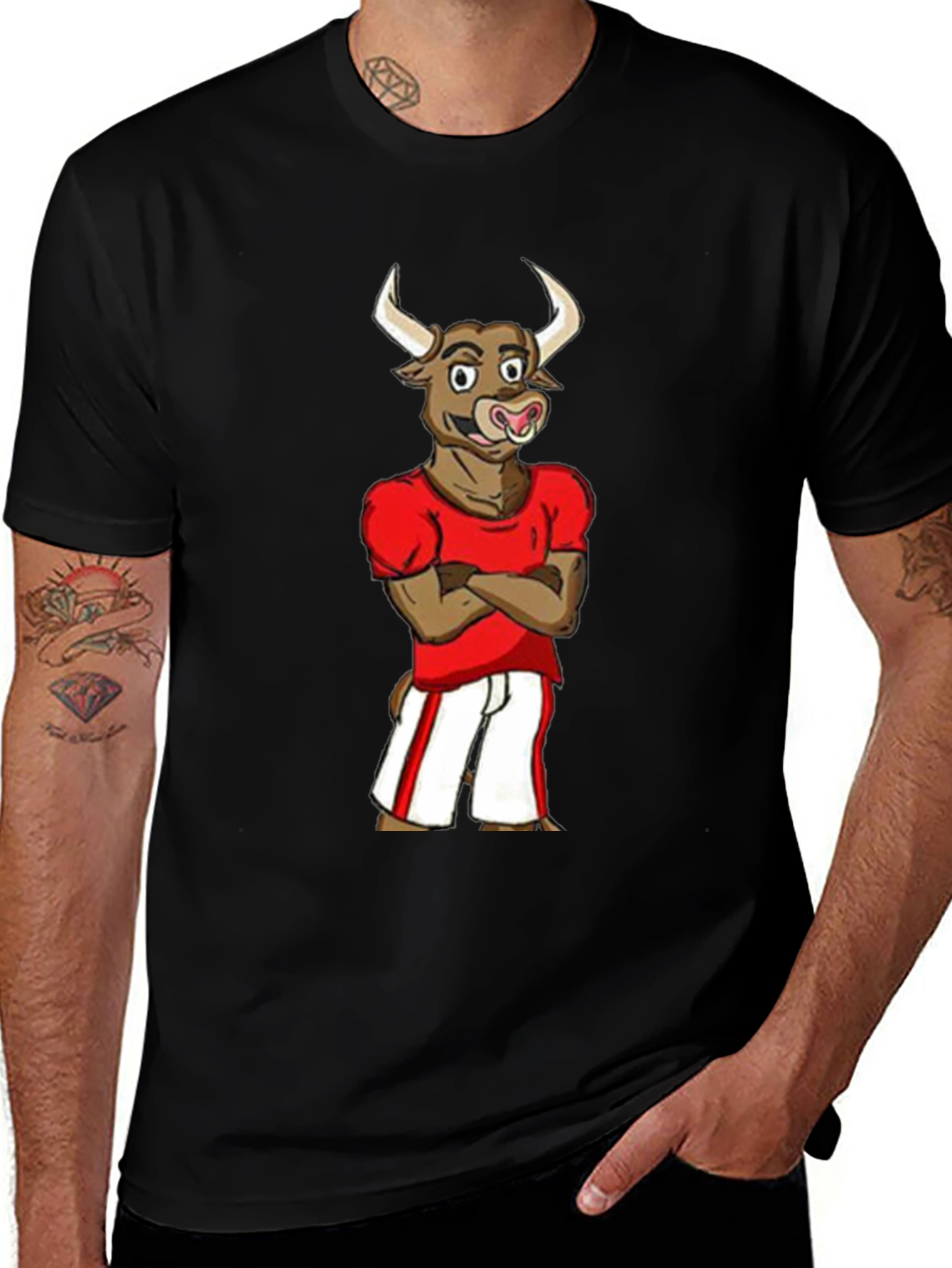 Variant 4 of Bull Cartoon Graphic Tee - Black Cotton Casual Wear