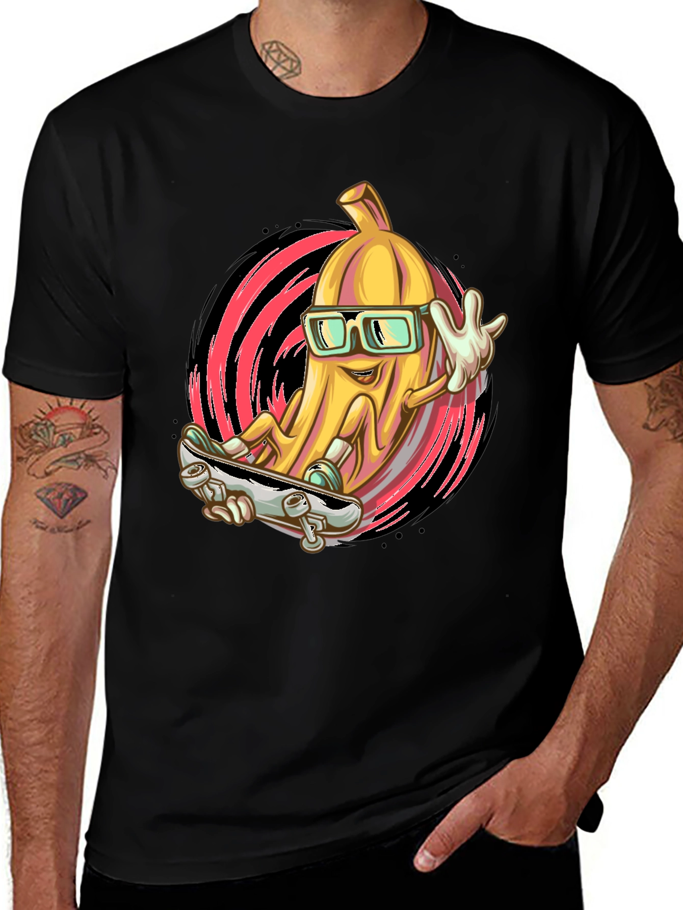 Variant 23 of Banana Skateboard T-Shirt - Cool Fruit Design