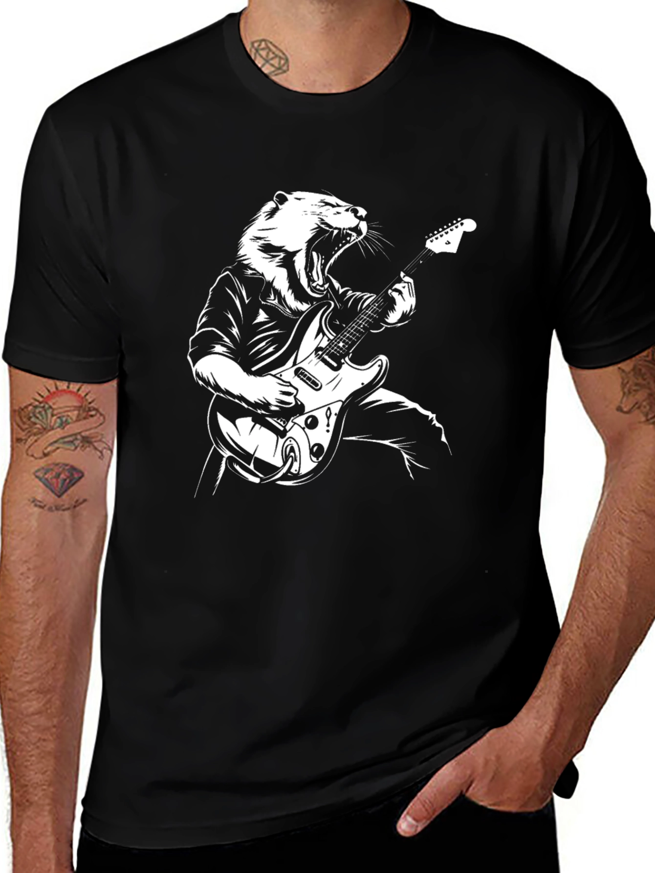 Variant 7 of Tiger Guitarist Graphic Tee - Black Crew Neck