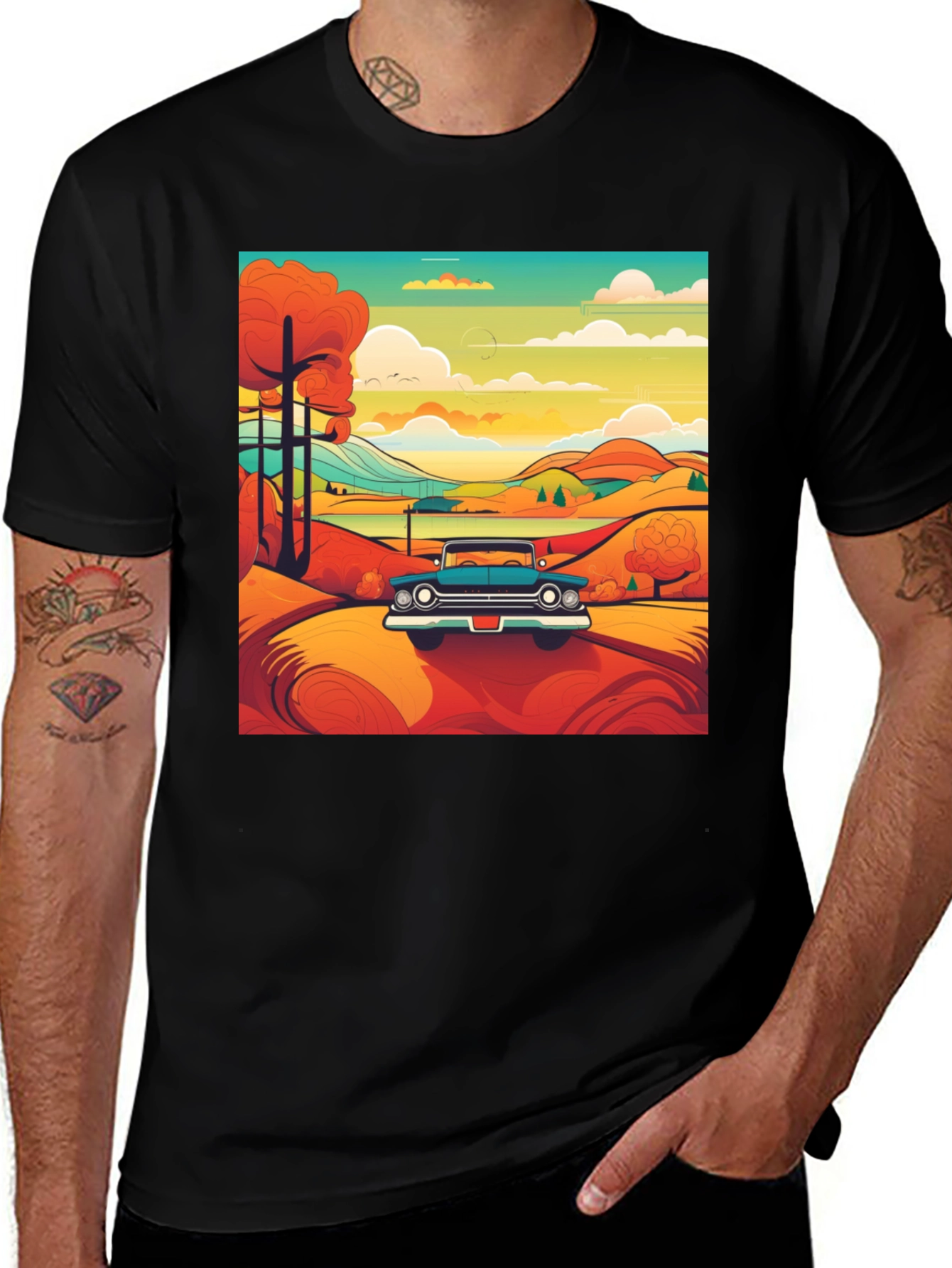 Variant 30 of Vintage Car Scenic Graphic Tee - Classic Retro Style