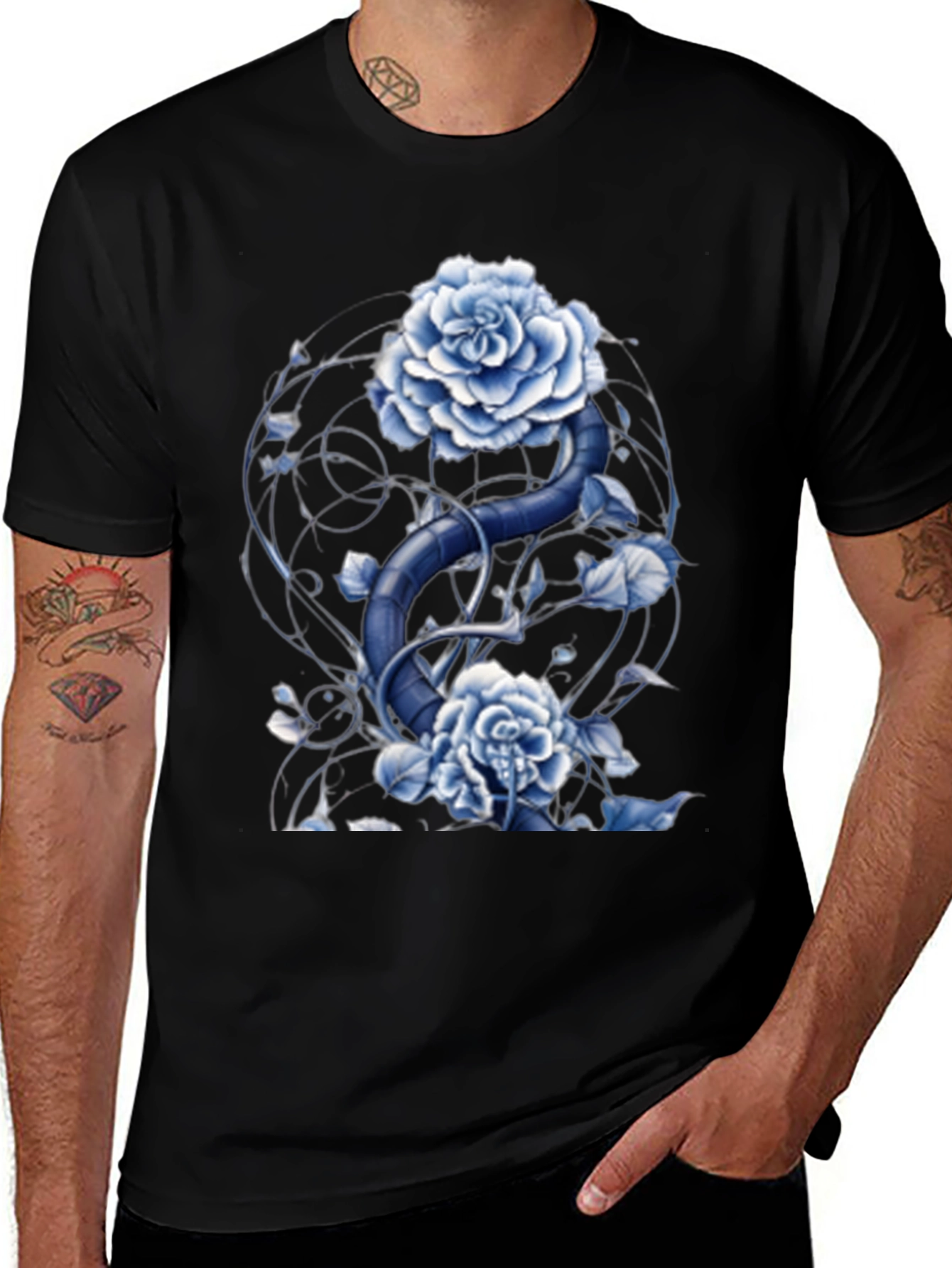 Variant 30 of Blue Rose and Snake Graphic Tee