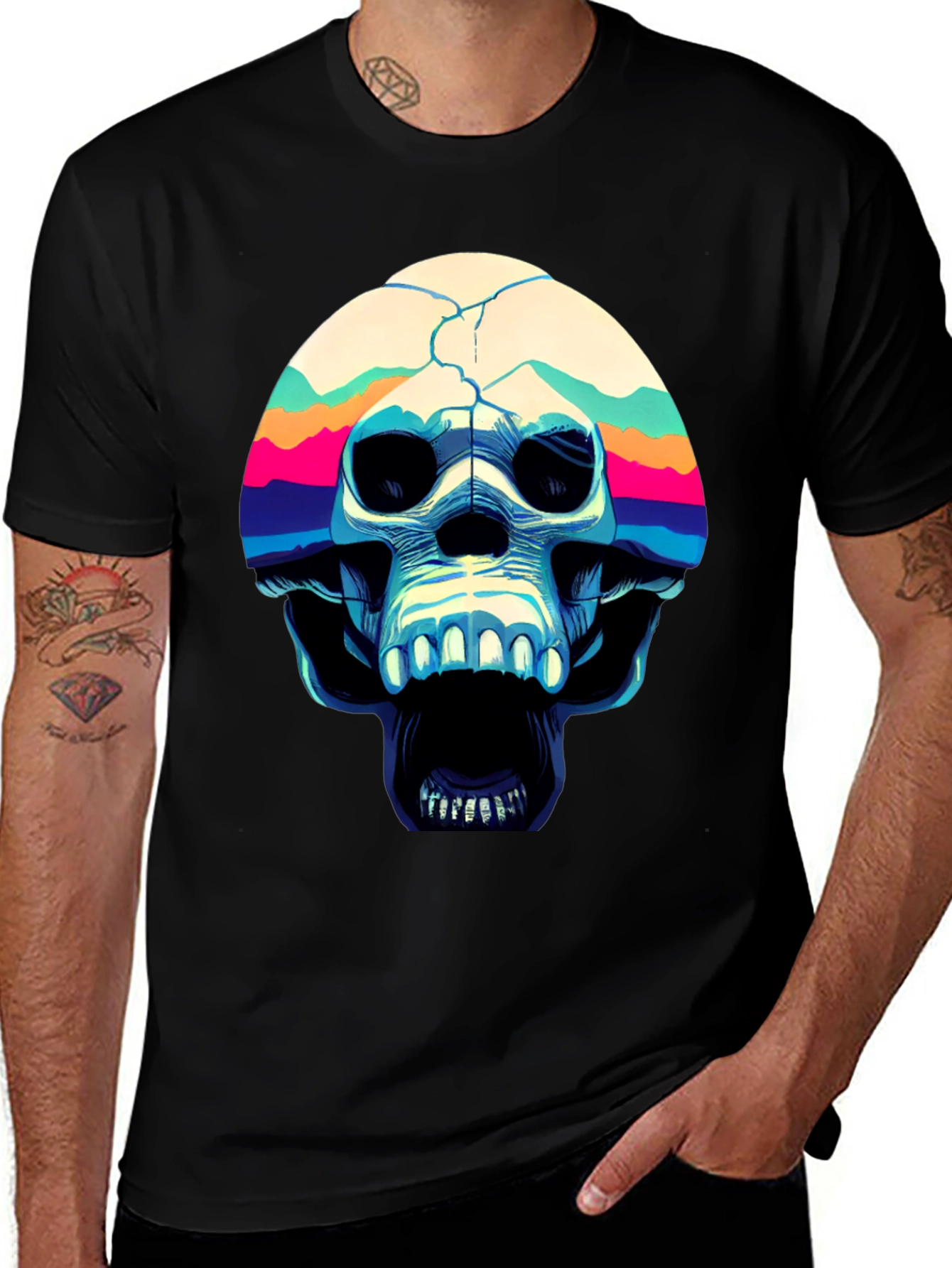 Variant 25 of Skull Graphic Print Crew Neck T-Shirt