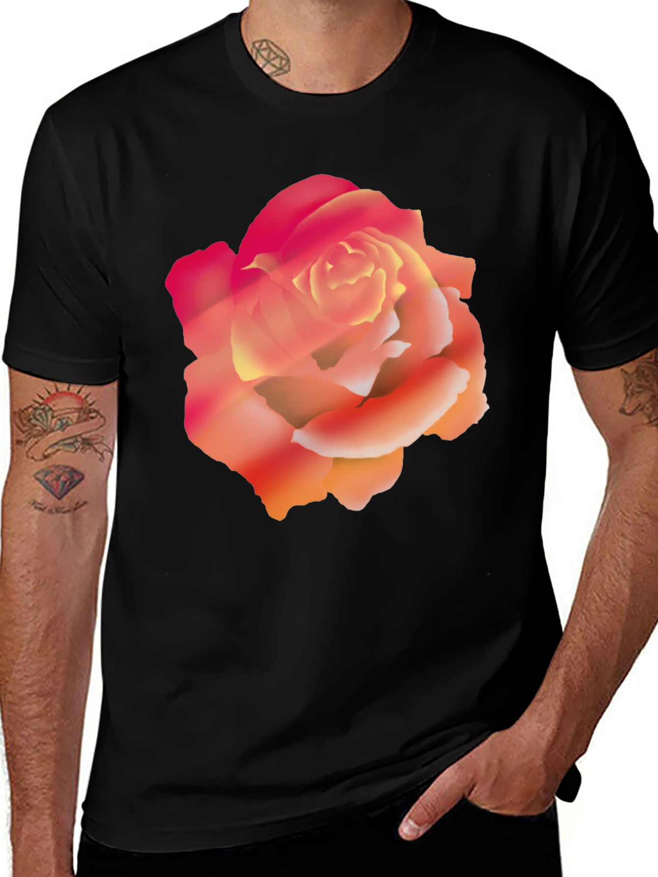 Black Bold Rose Graphic Black T-Shirt main image