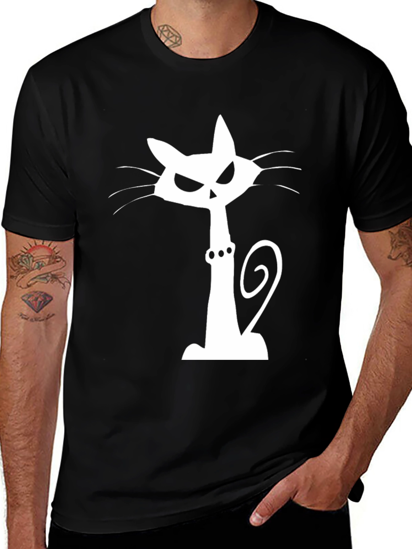 Variant 28 of Spooky Cat Graphic Tee - Black Cotton T-Shirt