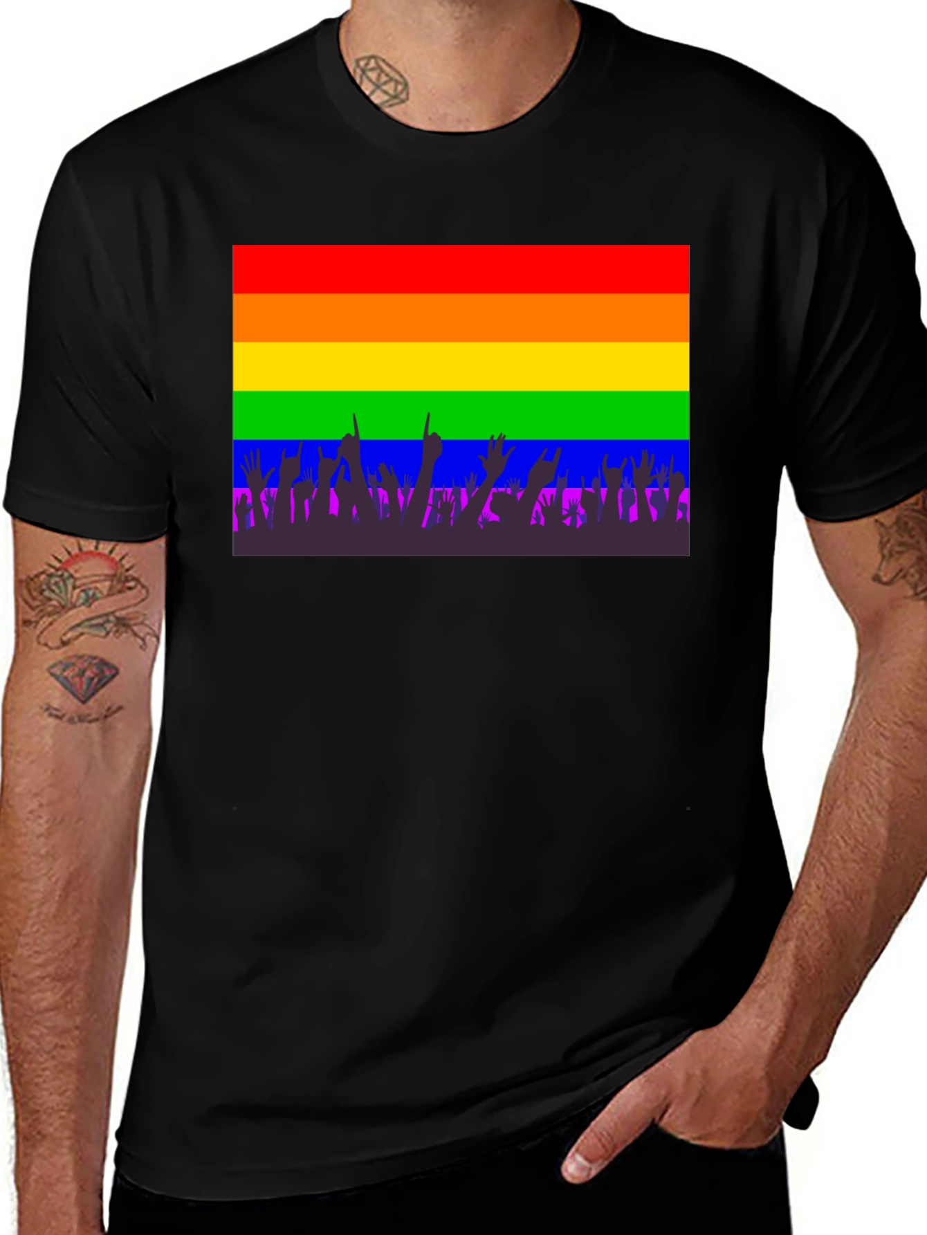 Pride Rainbow Crowd Graphic Tee - Black