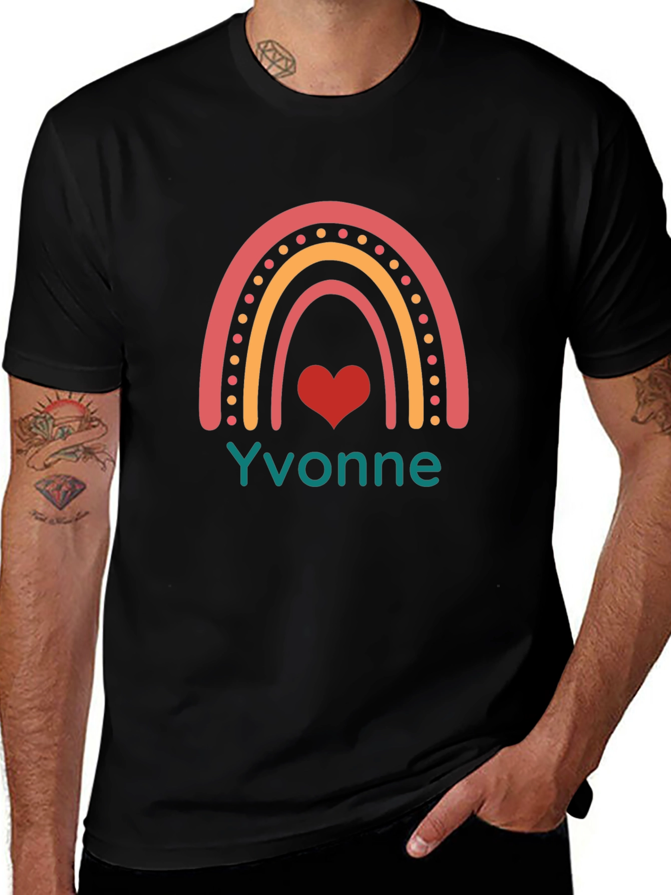 Yvonne Rainbow Heart Graphic Tee - Black