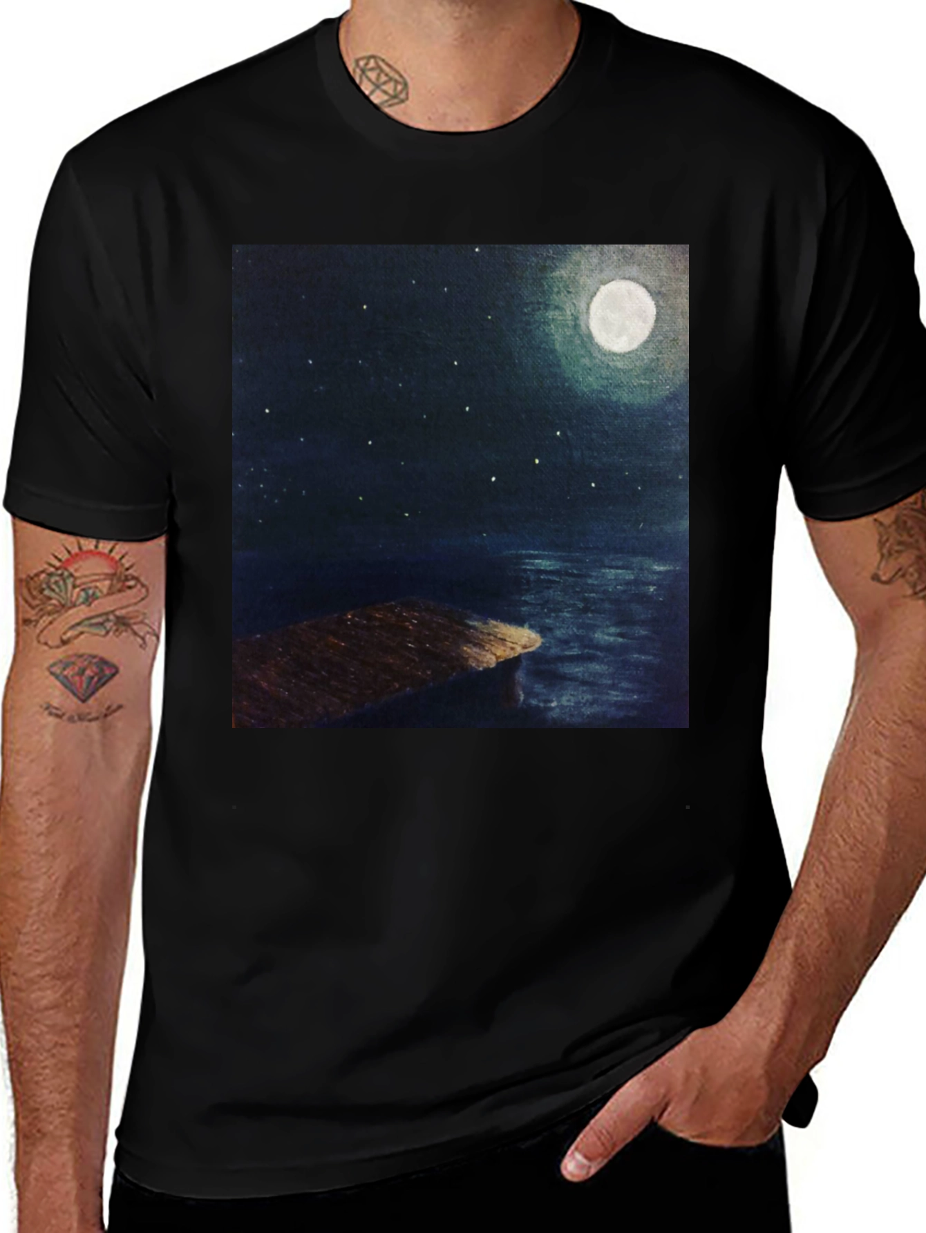 Moonlit Night Dock Graphic Tee