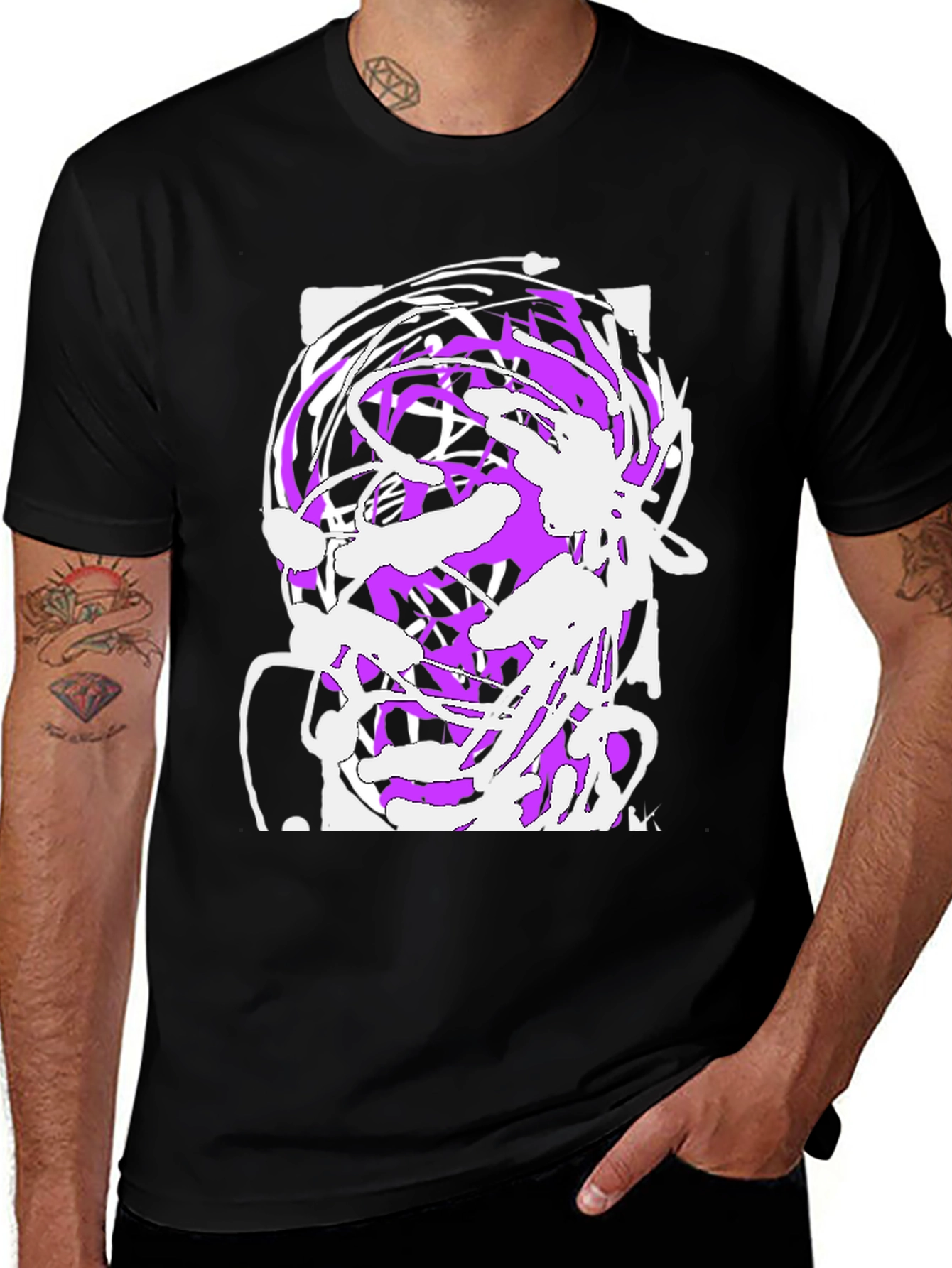 Variant 27 of Abstract Art Graphic Tee - Black Cotton Blend