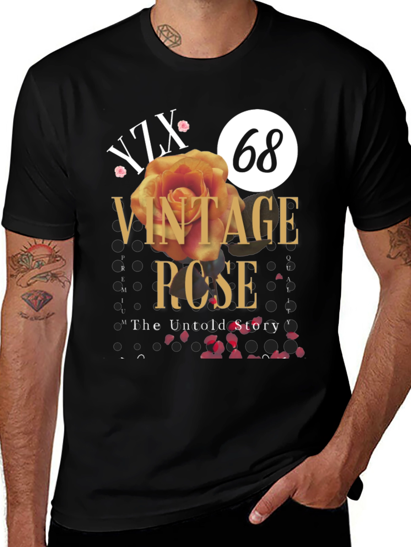 Variant 16 of Vintage Rose Graphic Tee - Stylish Unisex Black T-Shirt