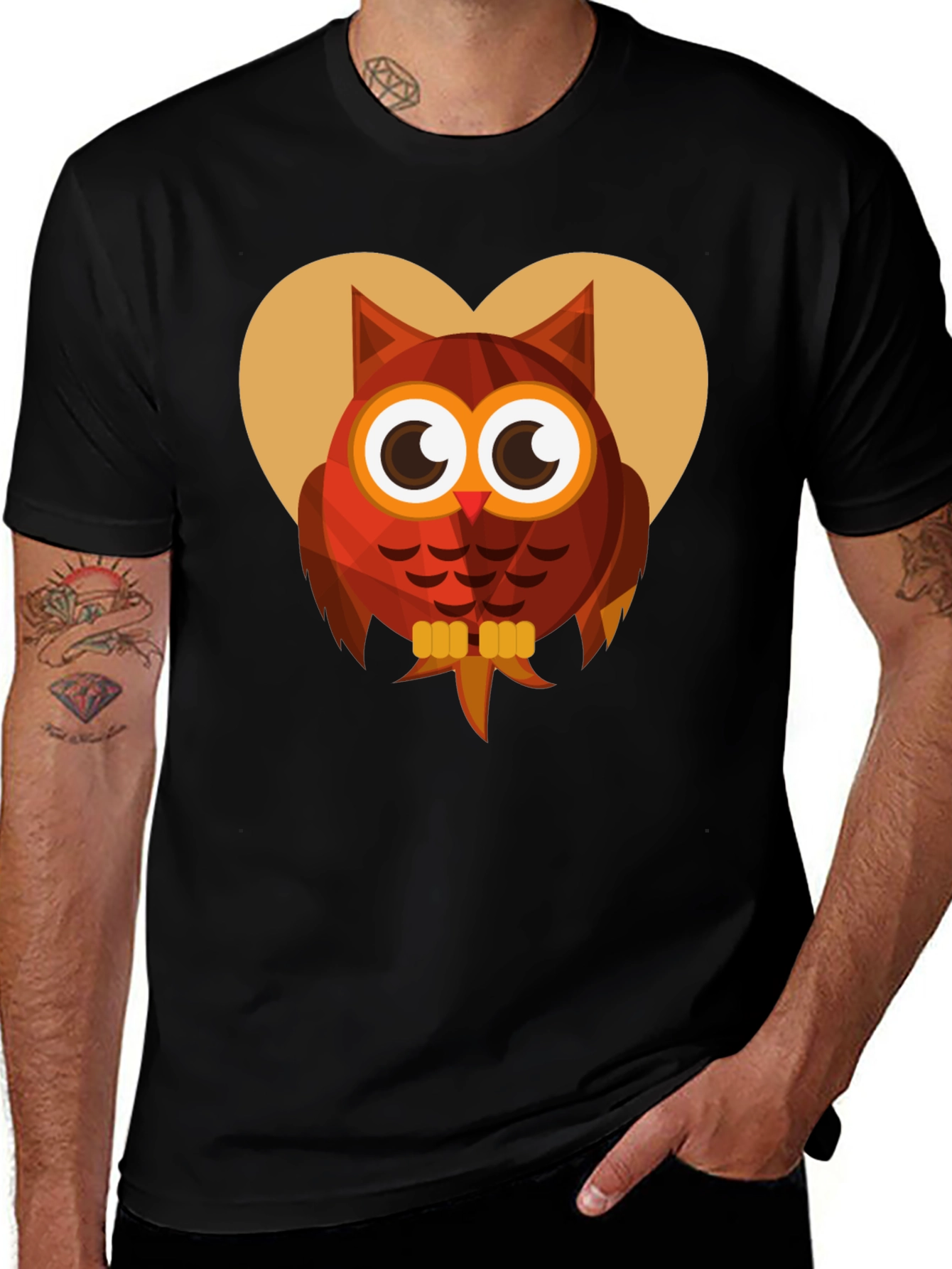 Variant 3 of Owl Heart Graphic Tee - Men's Black T-Shirt