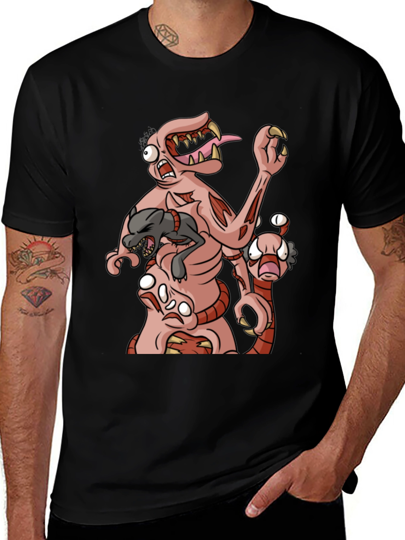 Variant 23 of Monster Cartoon Graphic Print Black Tee