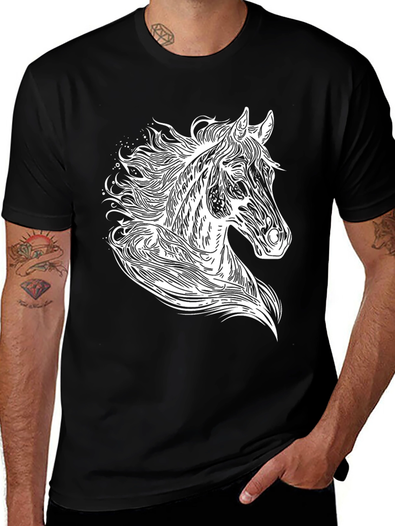 Variant 26 of Black T-Shirt with Horse Graphic Tee