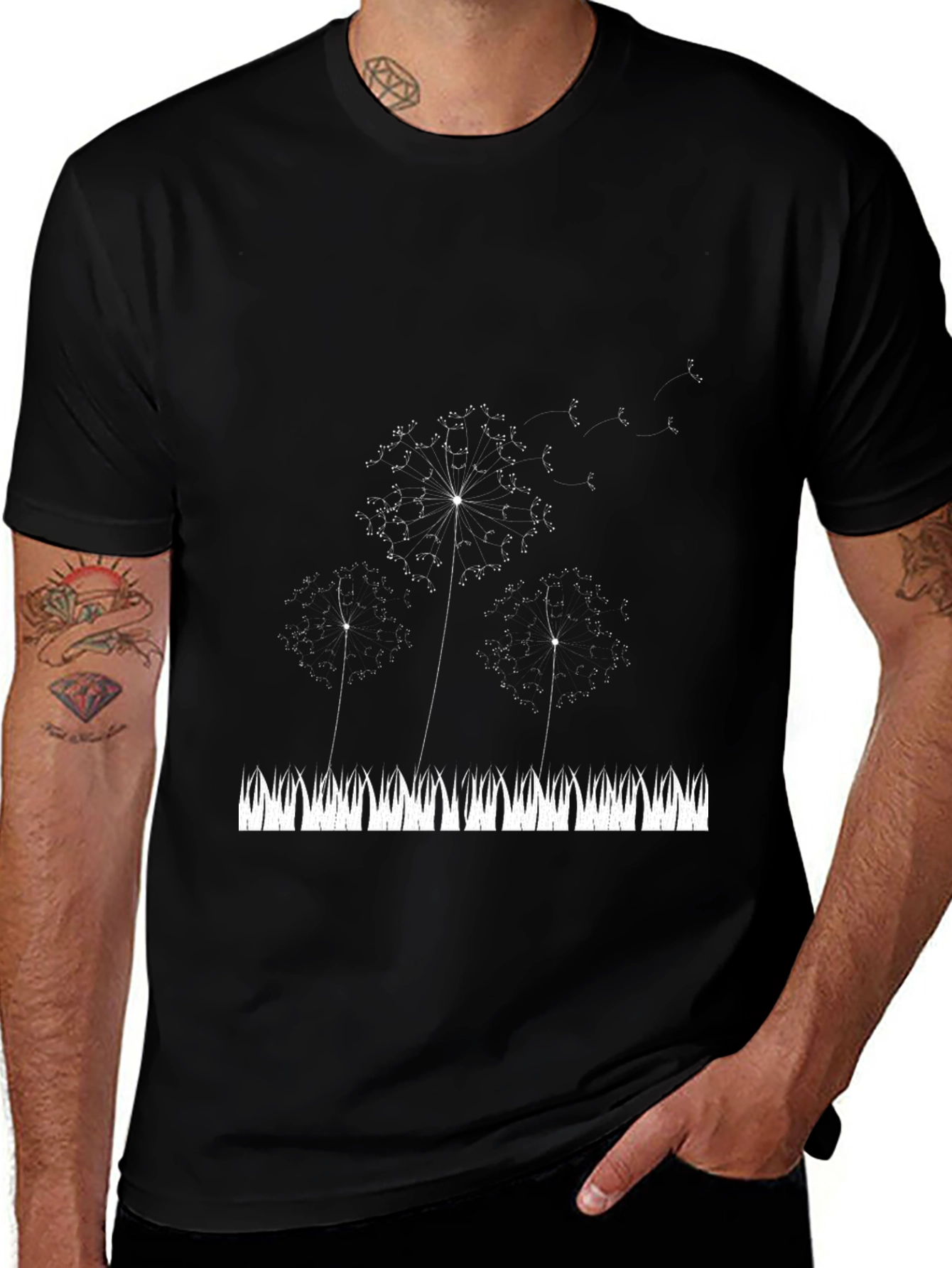 Black Dandelion Print Black T-Shirt main image