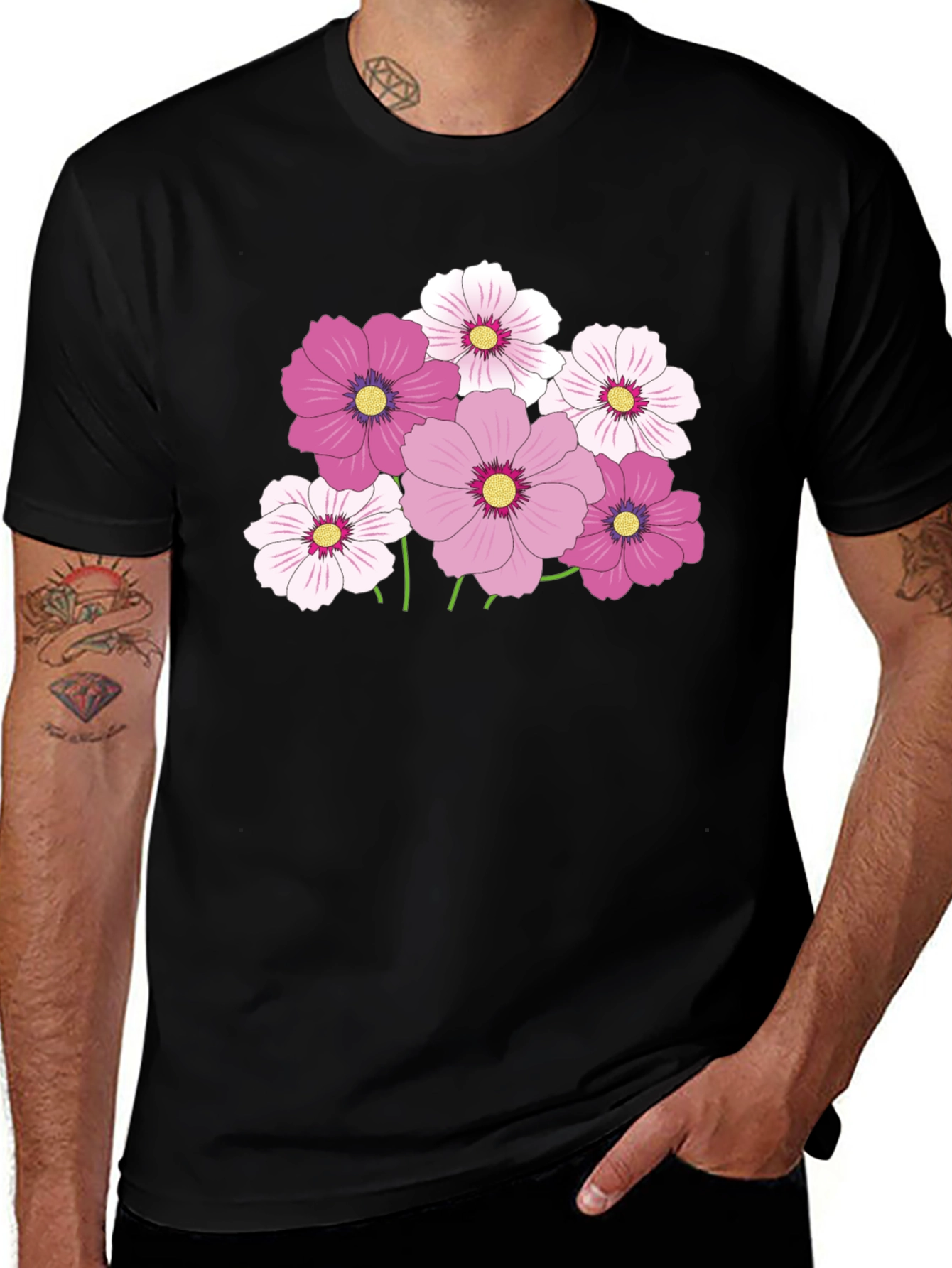 Variant 17 of Floral Cosmos Graphic Black T-Shirt
