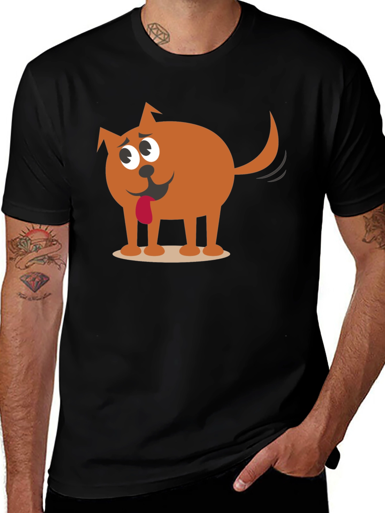 Variant 27 of Funny Cartoon Dog Graphic Black T-Shirt