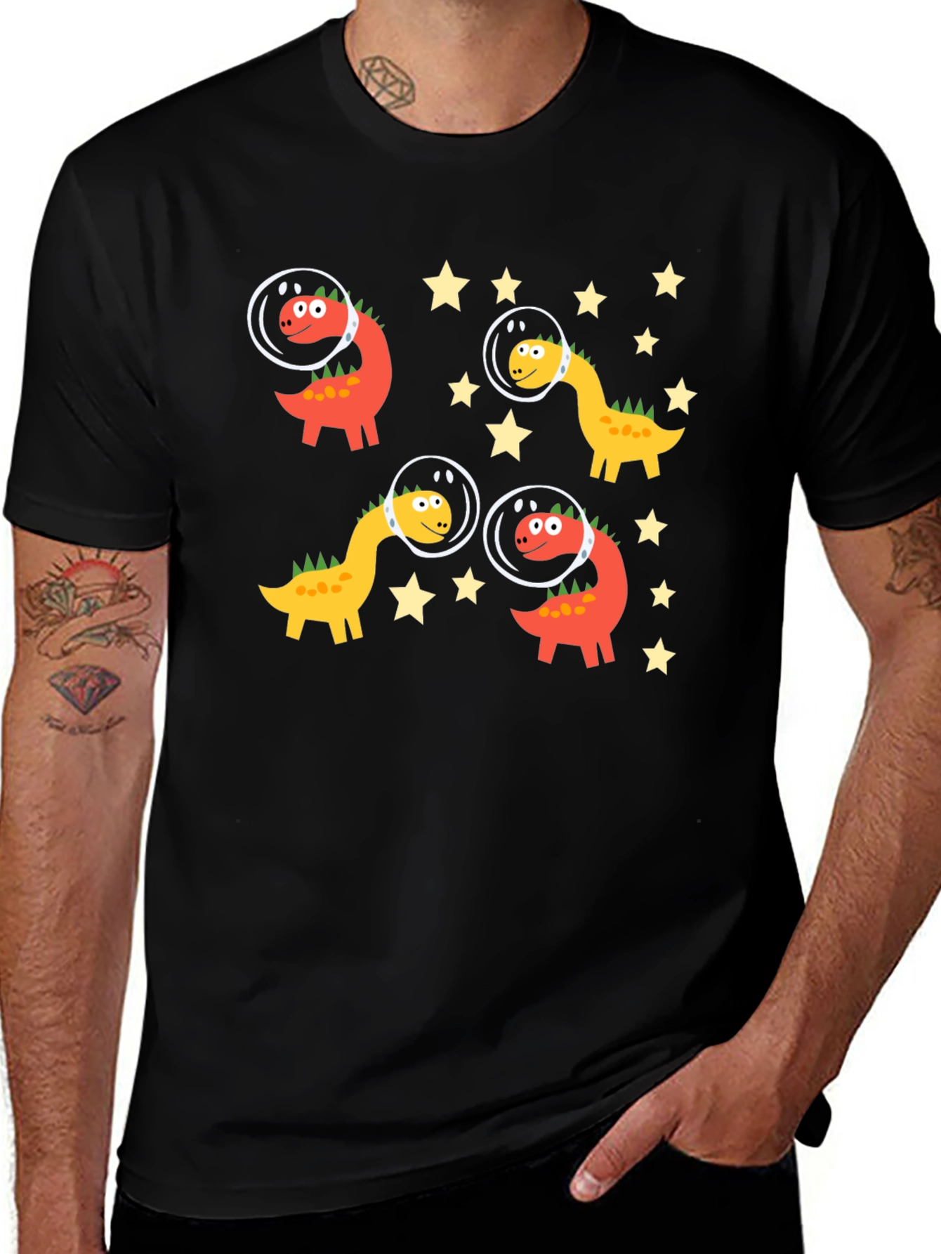 Variant 6 of Dino Astronauts Black Graphic Tee