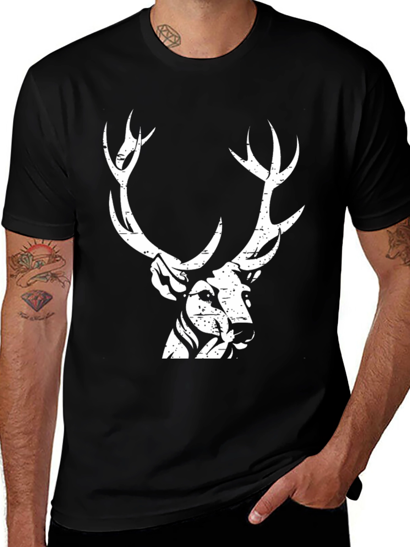 Black Deer Graphic Print Black T-Shirt main image