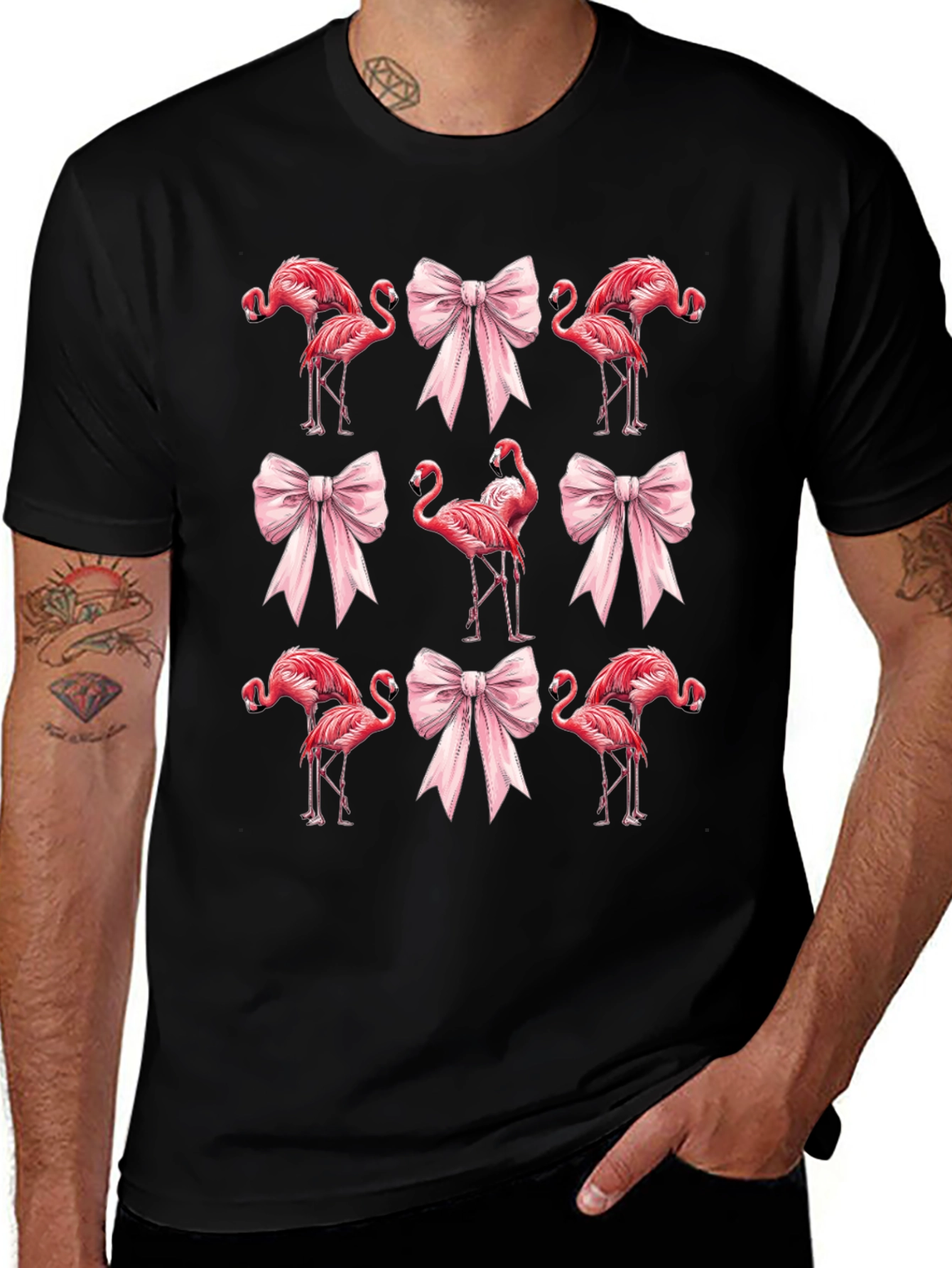 Variant 9 of Flamingo & Bow Graphic Tee - Quirky Casual Wear