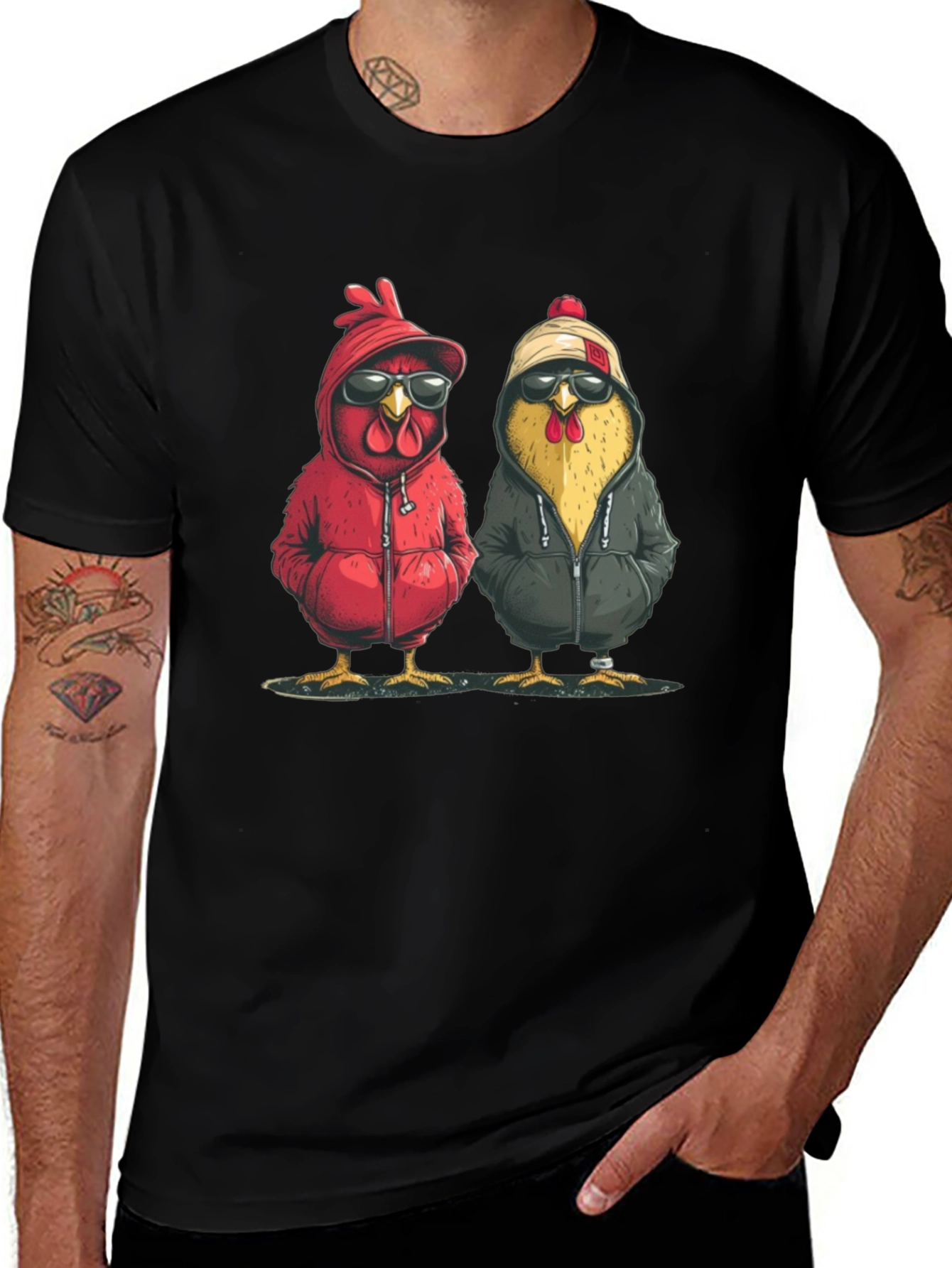 Variant 10 of Cool Chicken Duo Black T-Shirt