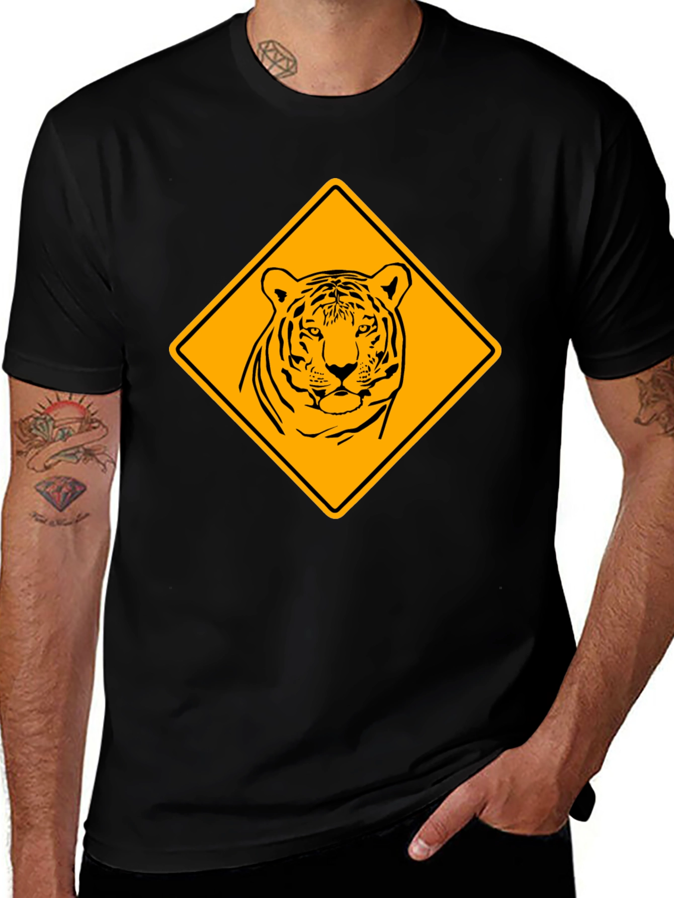 Variant 25 of Tiger Warning Sign Graphic Tee