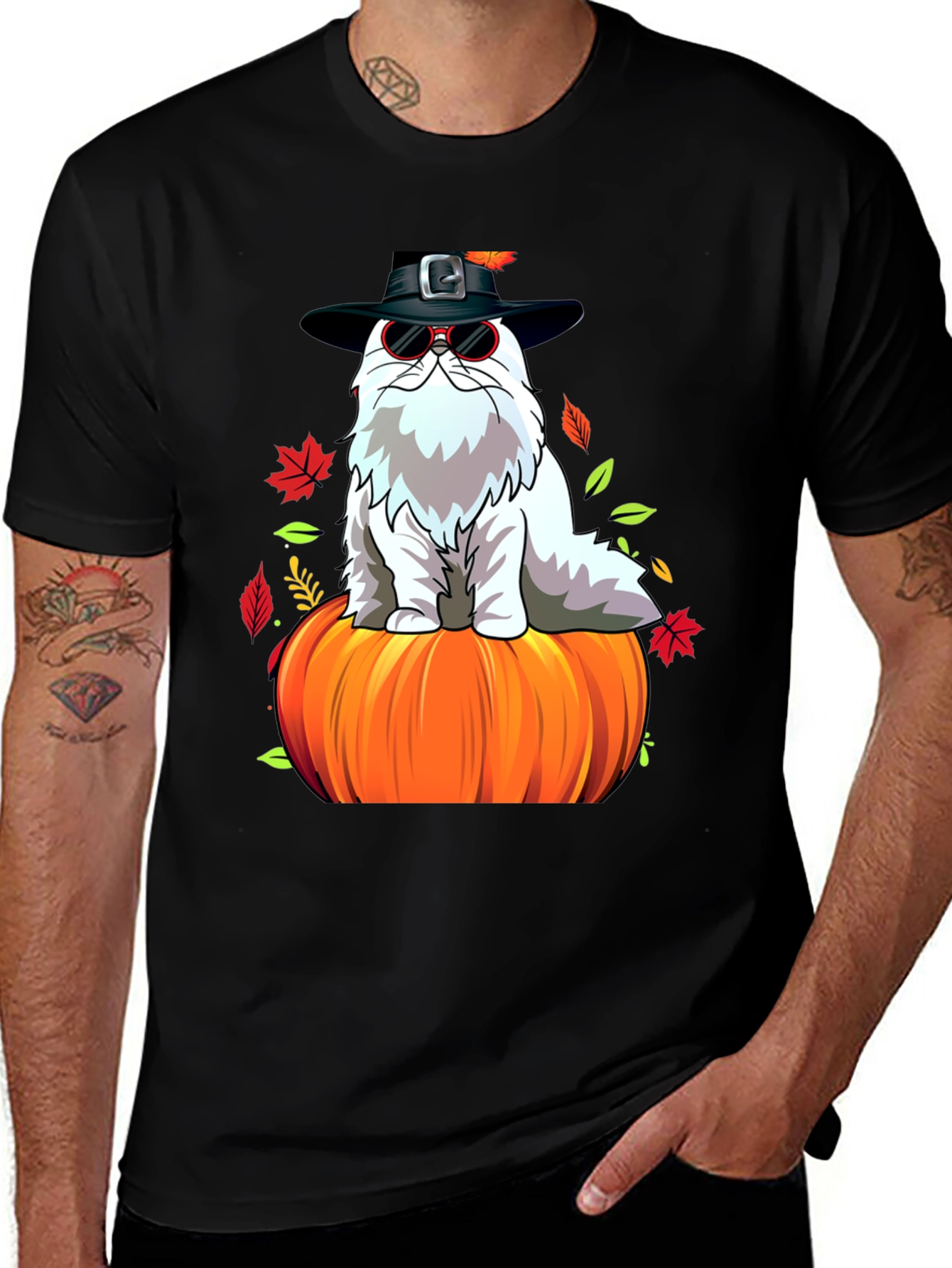 Funny Cat Thanksgiving Pumpkin T-Shirt