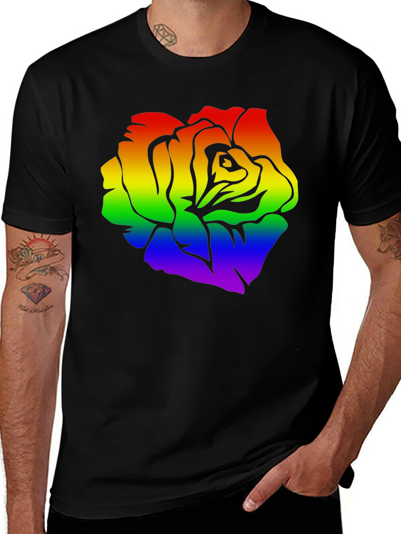 Variant 12 of Rainbow Rose Graphic Black T-Shirt