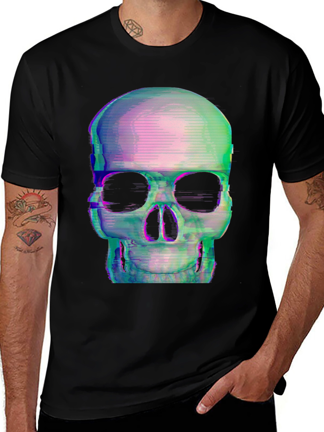 Variant 17 of Glitch Skull Black T-Shirt - Edgy Graphic Tee