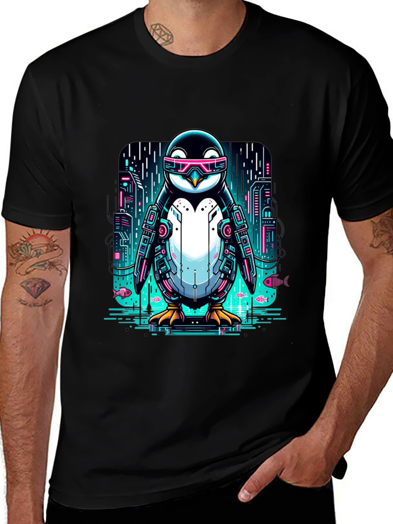 Variant 13 of Cyber Penguin T-Shirt: Futuristic Style