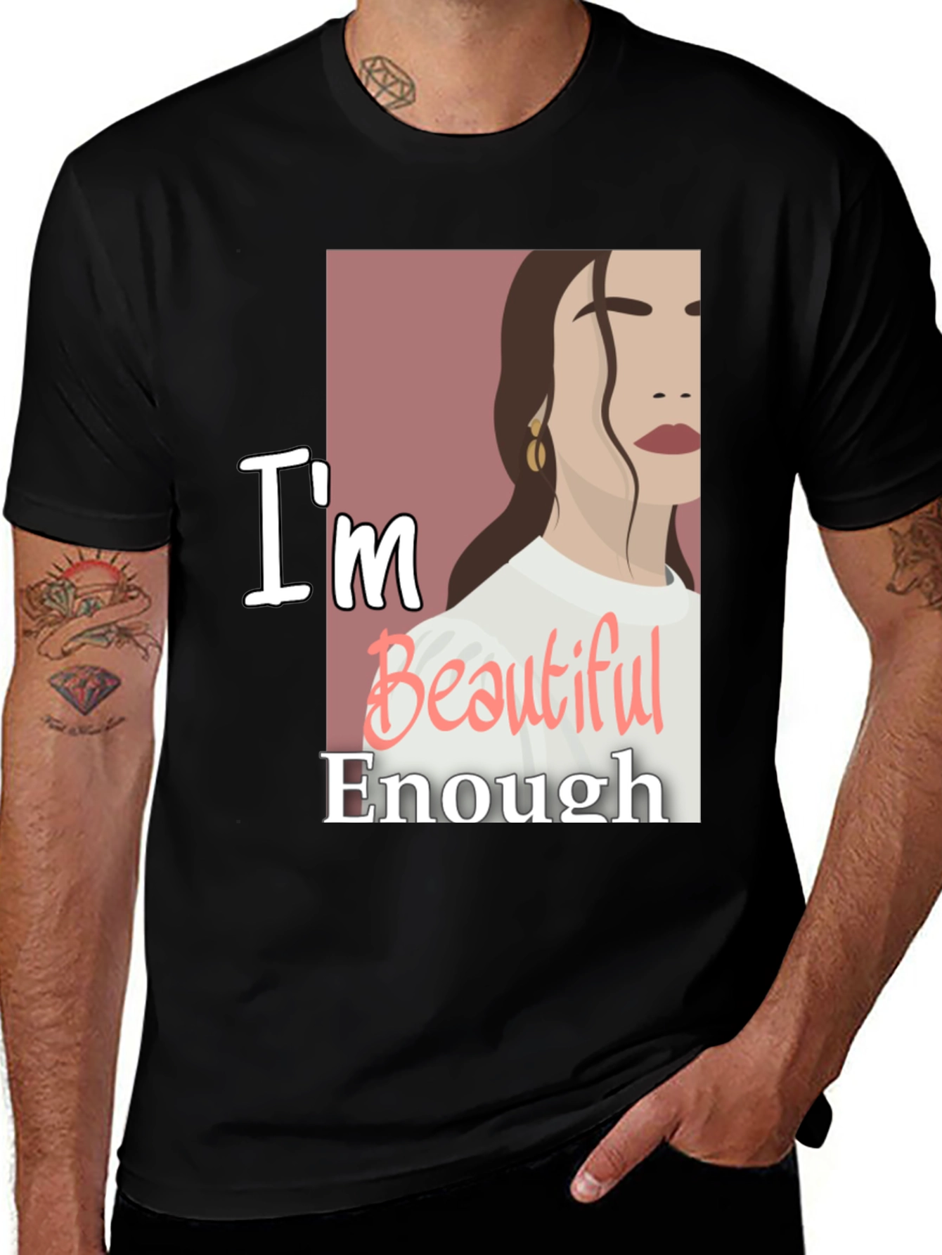 Variant 15 of I'm Beautiful Enough Graphic Tee - Trendy Comfort