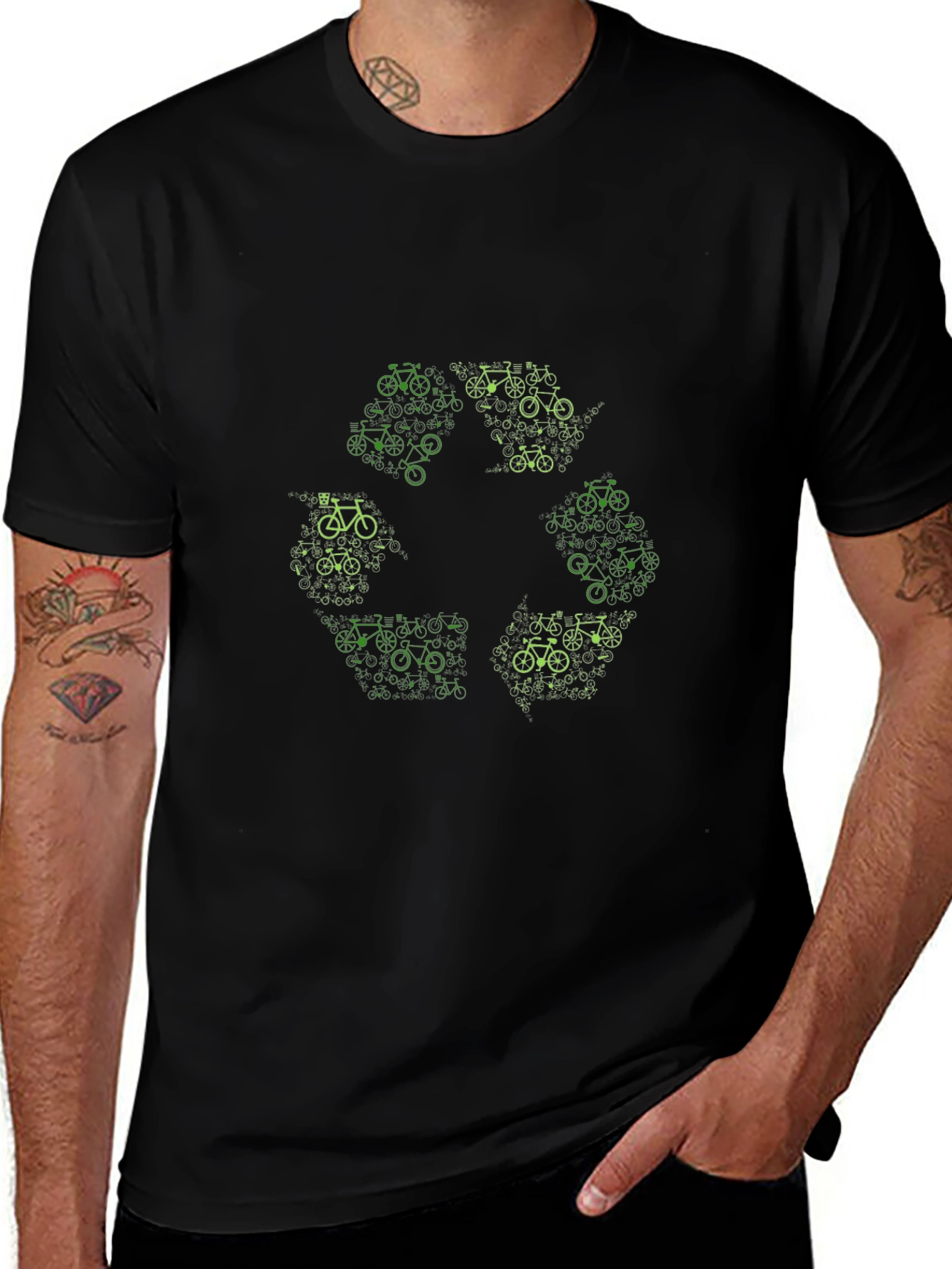 Variant 15 of Eco-Friendly Bicycle Recycle Graphic Black T-Shirt